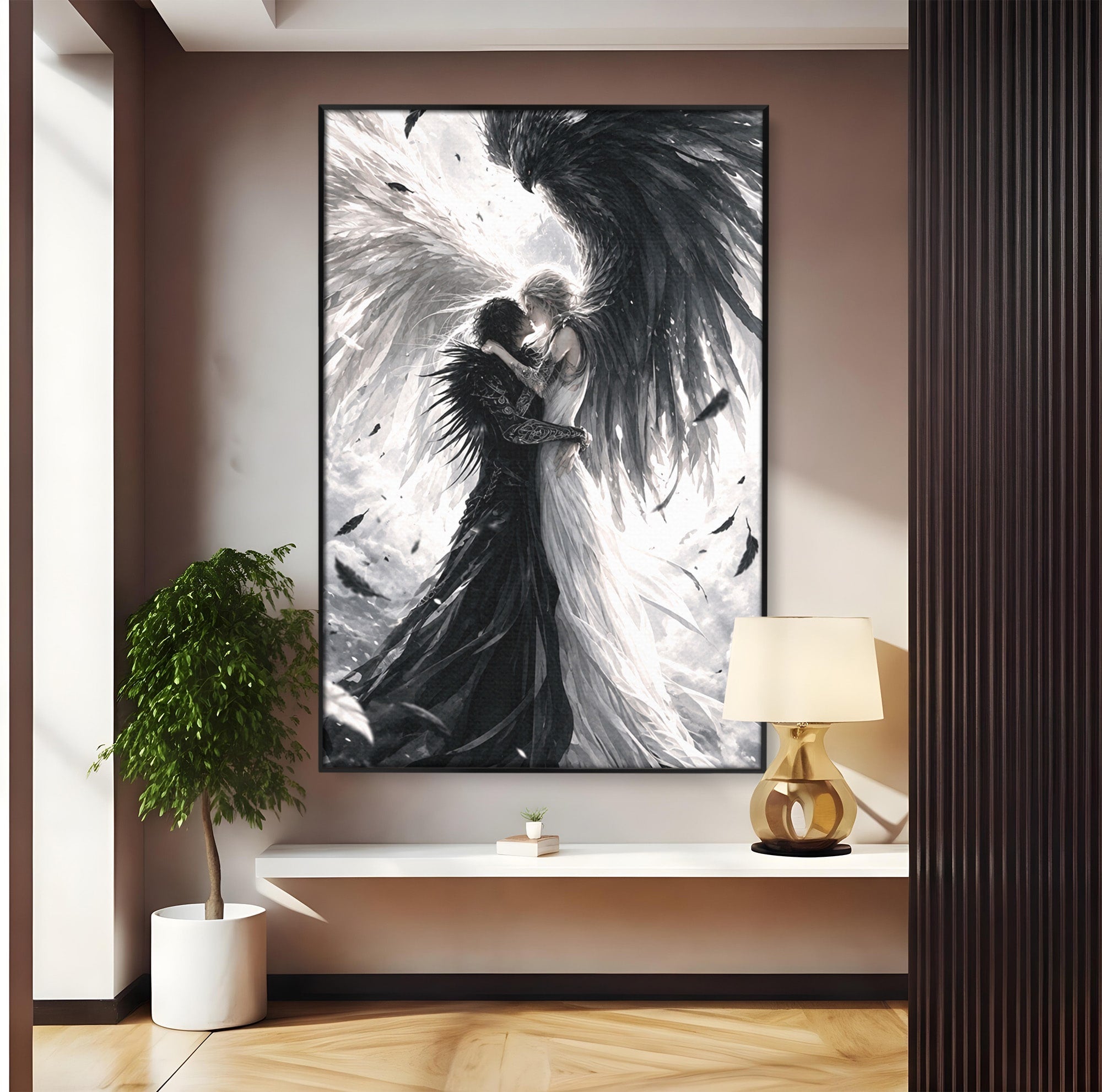 Tablou Canvas Premium LuxCanva® U1019, Ingerii Contrastului, Arta Digitala, Ingeri, Dormitor, Living, Culori Vibrante