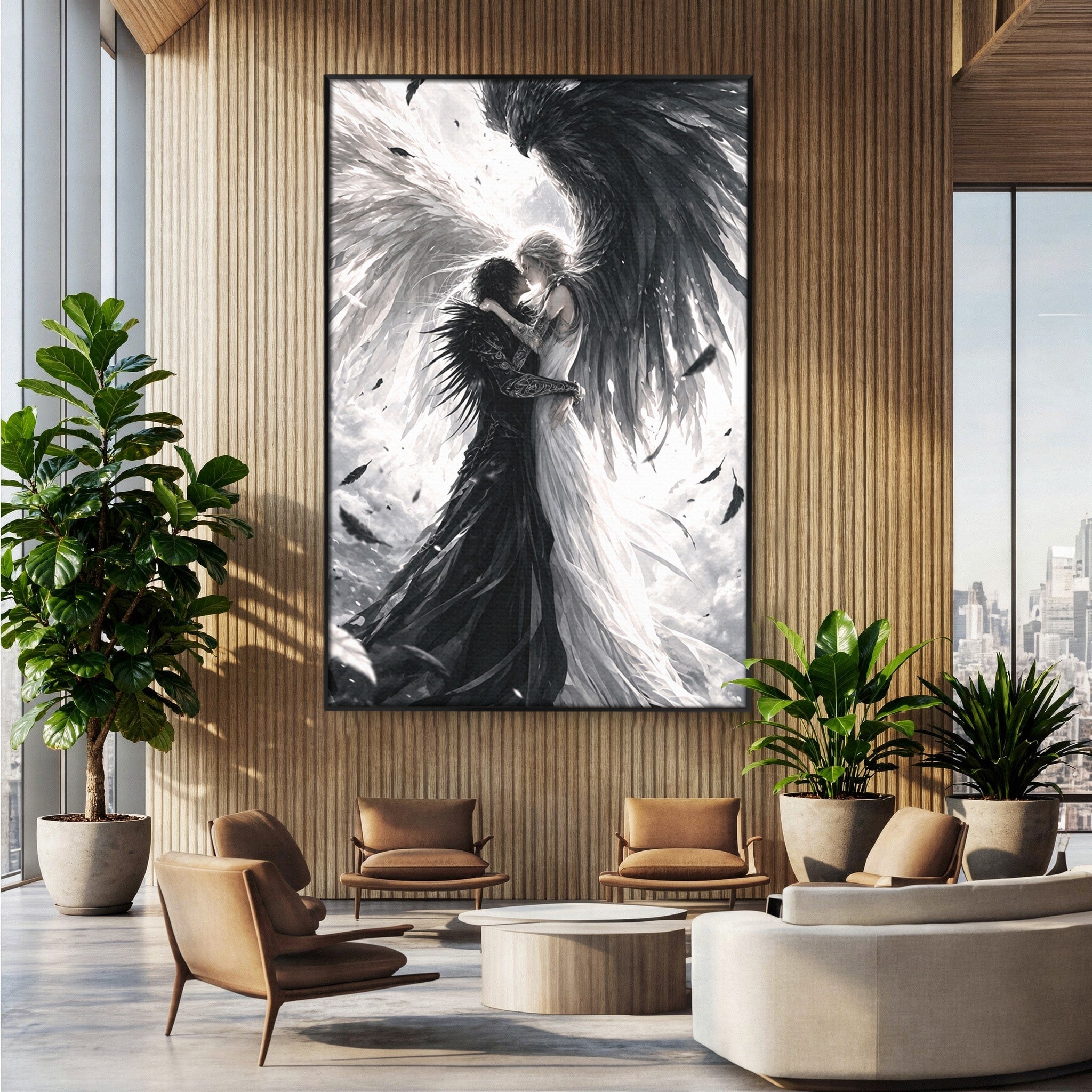 Tablou Canvas Premium LuxCanva® U1019, Ingerii Contrastului, Arta Digitala, Ingeri, Dormitor, Living, Culori Vibrante