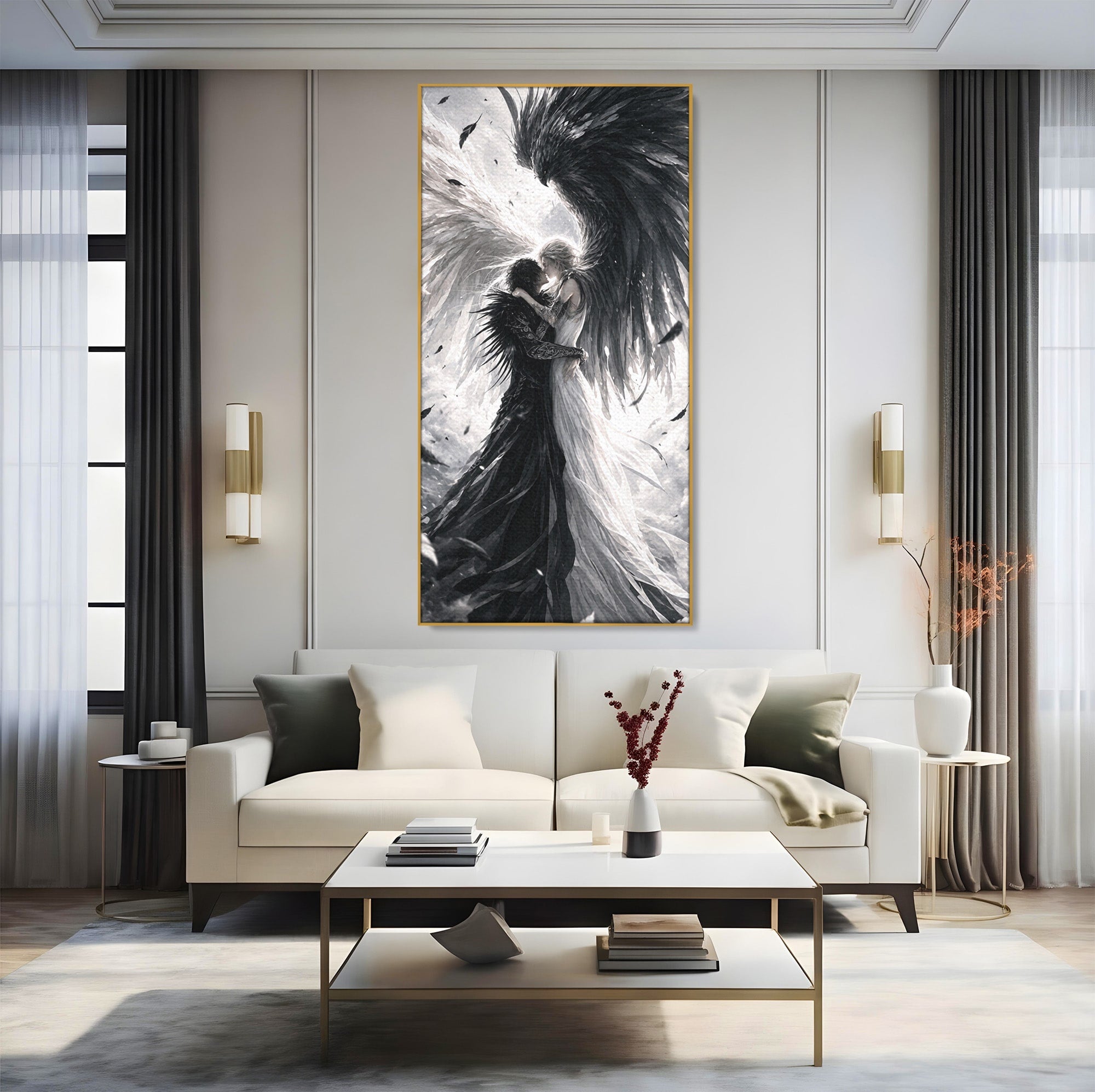Tablou Canvas Premium LuxCanva® U1019, Ingerii Contrastului, Arta Digitala, Ingeri, Dormitor, Living, Culori Vibrante