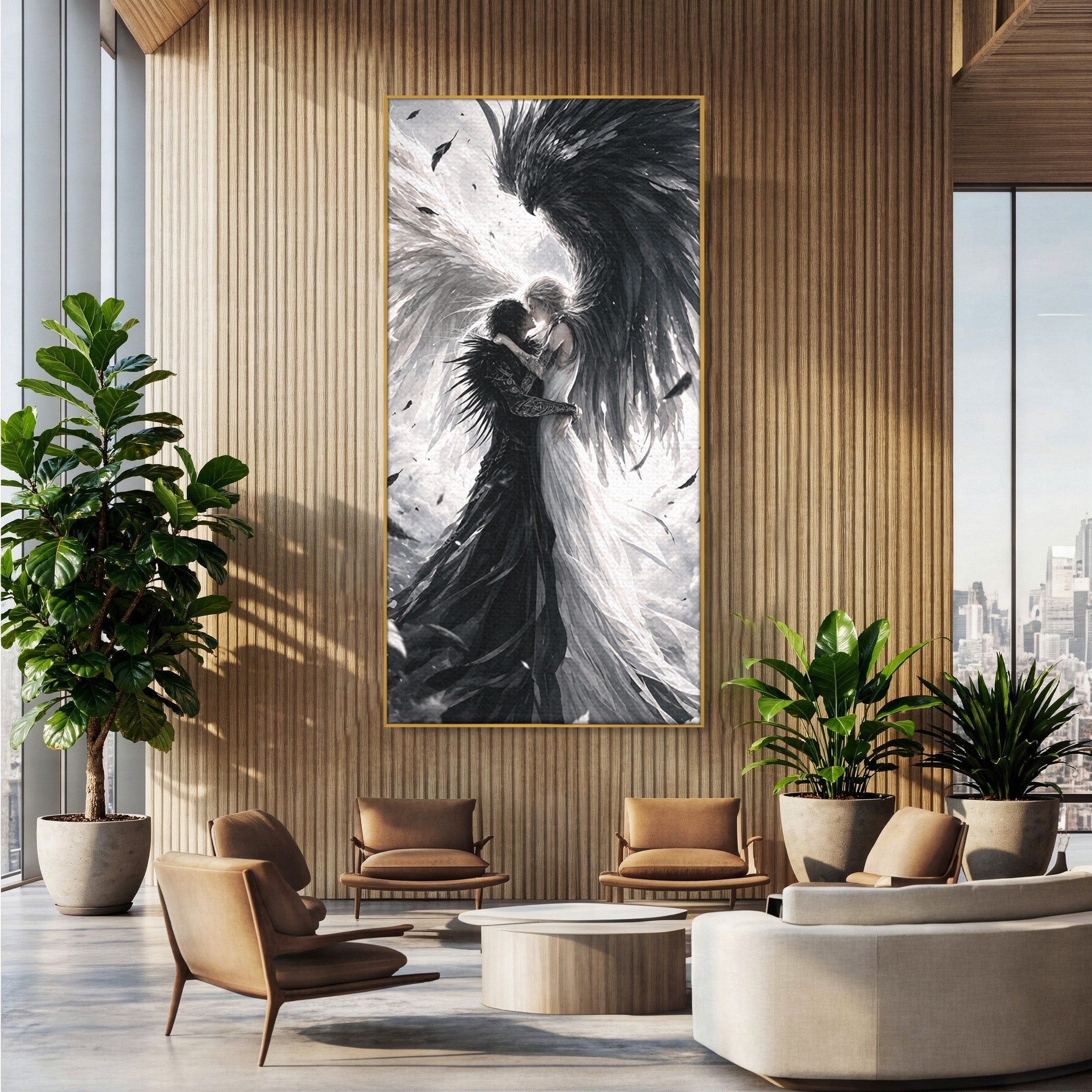 Tablou Canvas Premium LuxCanva® U1019, Ingerii Contrastului, Arta Digitala, Ingeri, Dormitor, Living, Culori Vibrante