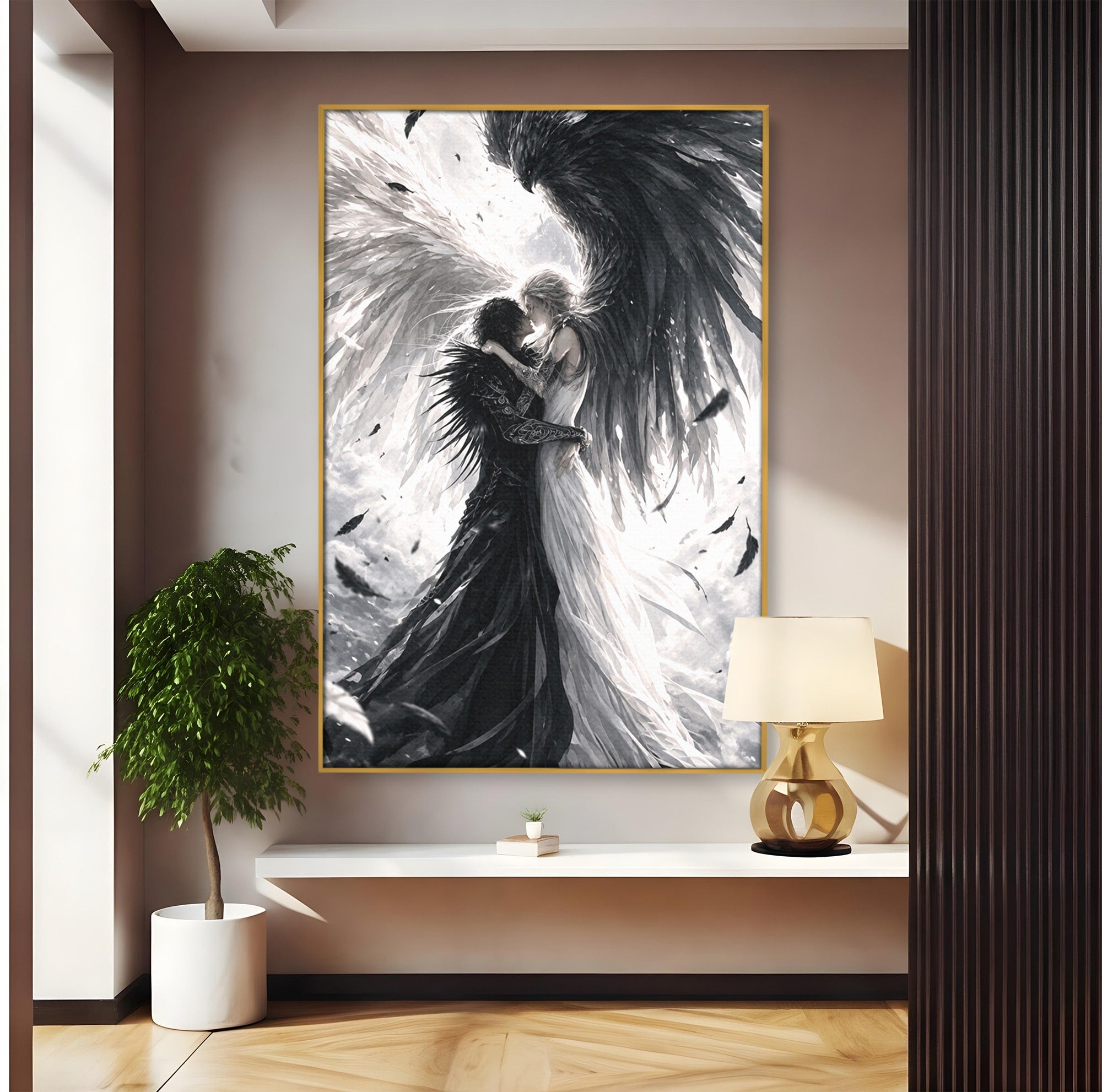 Tablou Canvas Premium LuxCanva® U1019, Ingerii Contrastului, Arta Digitala, Ingeri, Dormitor, Living, Culori Vibrante