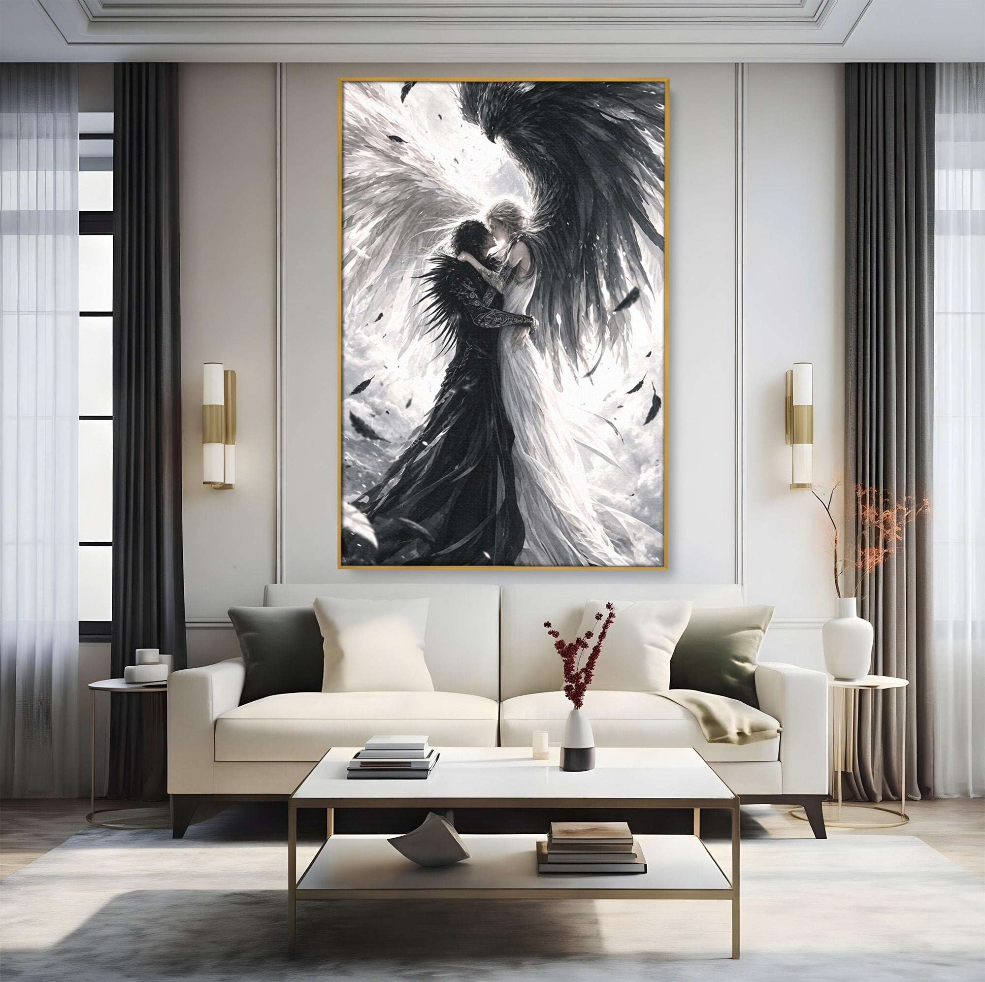 Tablou Canvas Premium LuxCanva® U1019, Ingerii Contrastului, Arta Digitala, Ingeri, Dormitor, Living, Culori Vibrante