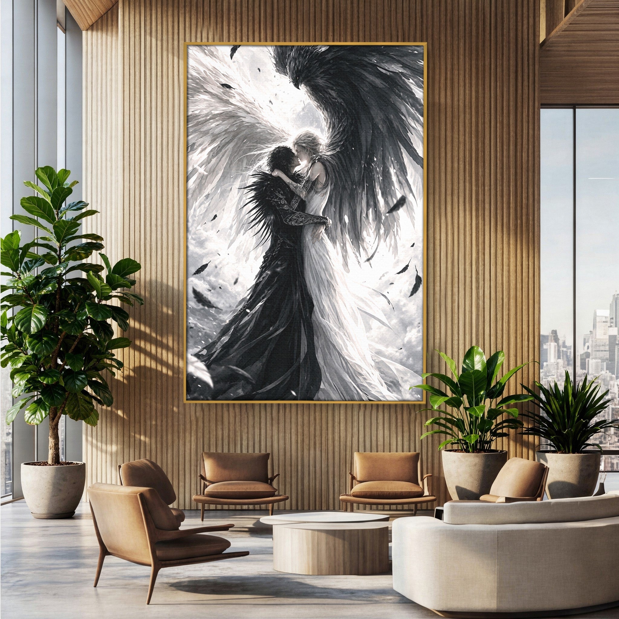 Tablou Canvas Premium LuxCanva® U1019, Ingerii Contrastului, Arta Digitala, Ingeri, Dormitor, Living, Culori Vibrante