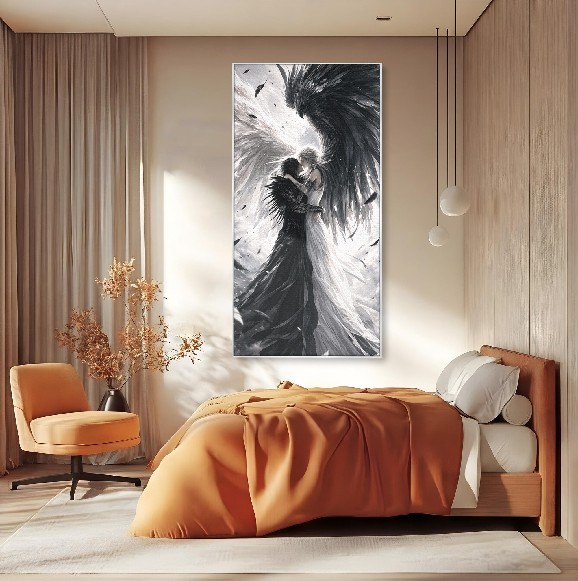 Tablou Canvas Premium LuxCanva® U1019, Ingerii Contrastului, Arta Digitala, Ingeri, Dormitor, Living, Culori Vibrante
