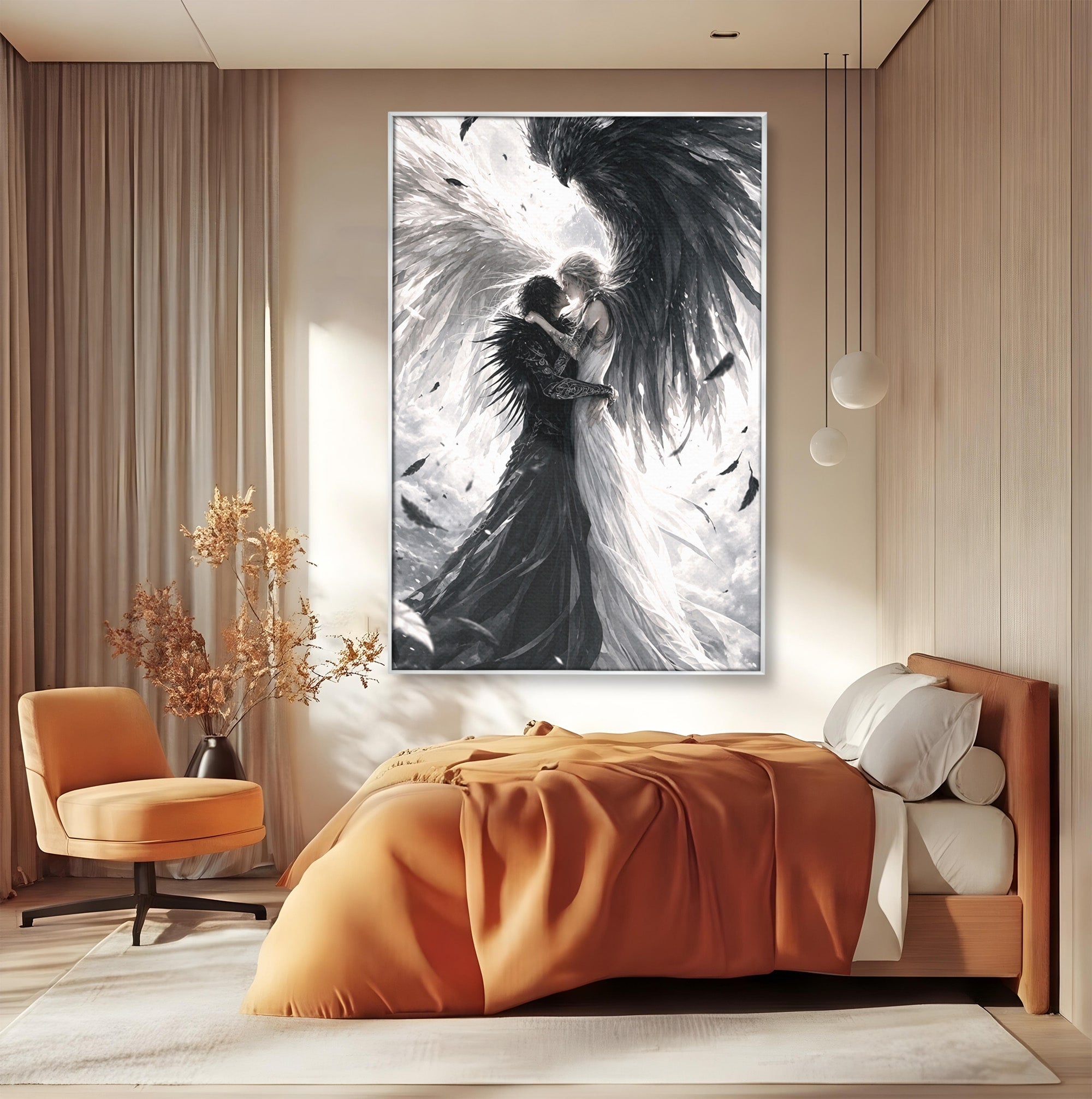 Tablou Canvas Premium LuxCanva® U1019, Ingerii Contrastului, Arta Digitala, Ingeri, Dormitor, Living, Culori Vibrante