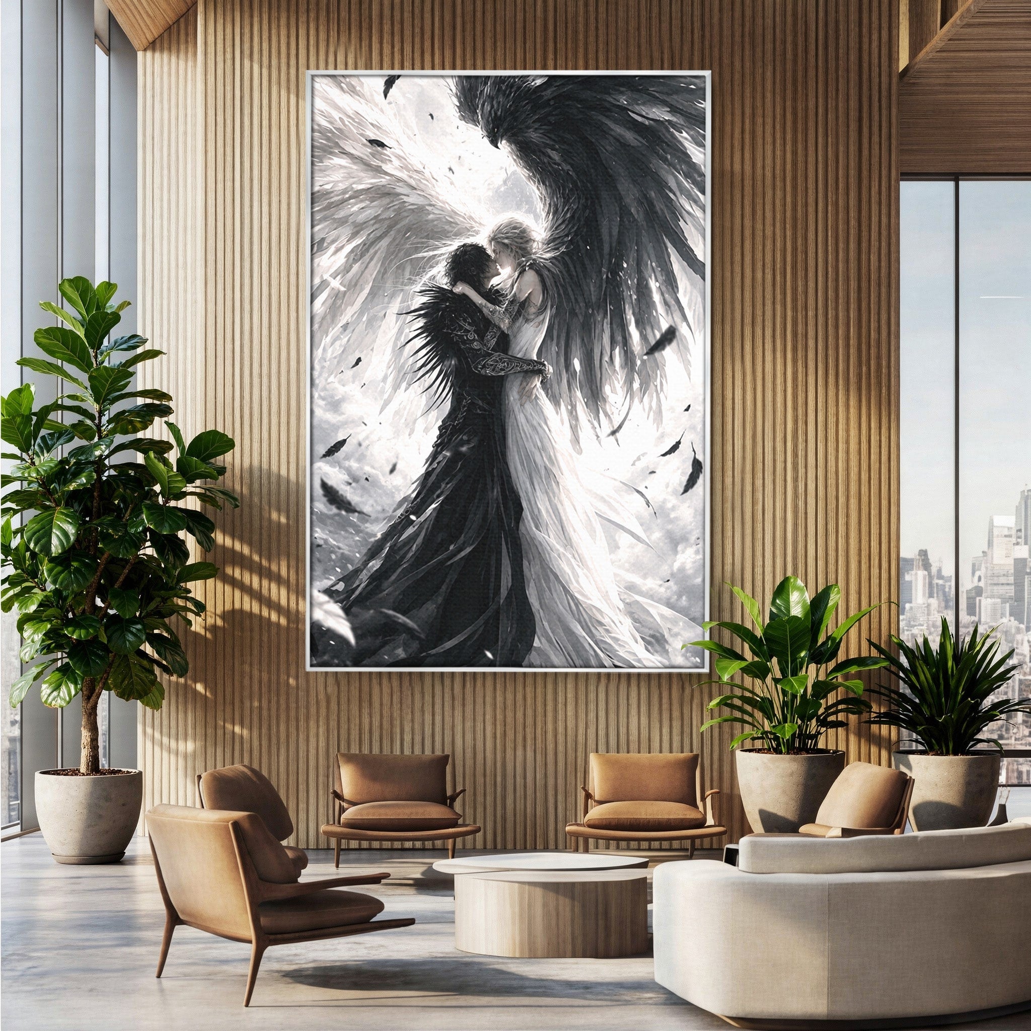 Tablou Canvas Premium LuxCanva® U1019, Ingerii Contrastului, Arta Digitala, Ingeri, Dormitor, Living, Culori Vibrante