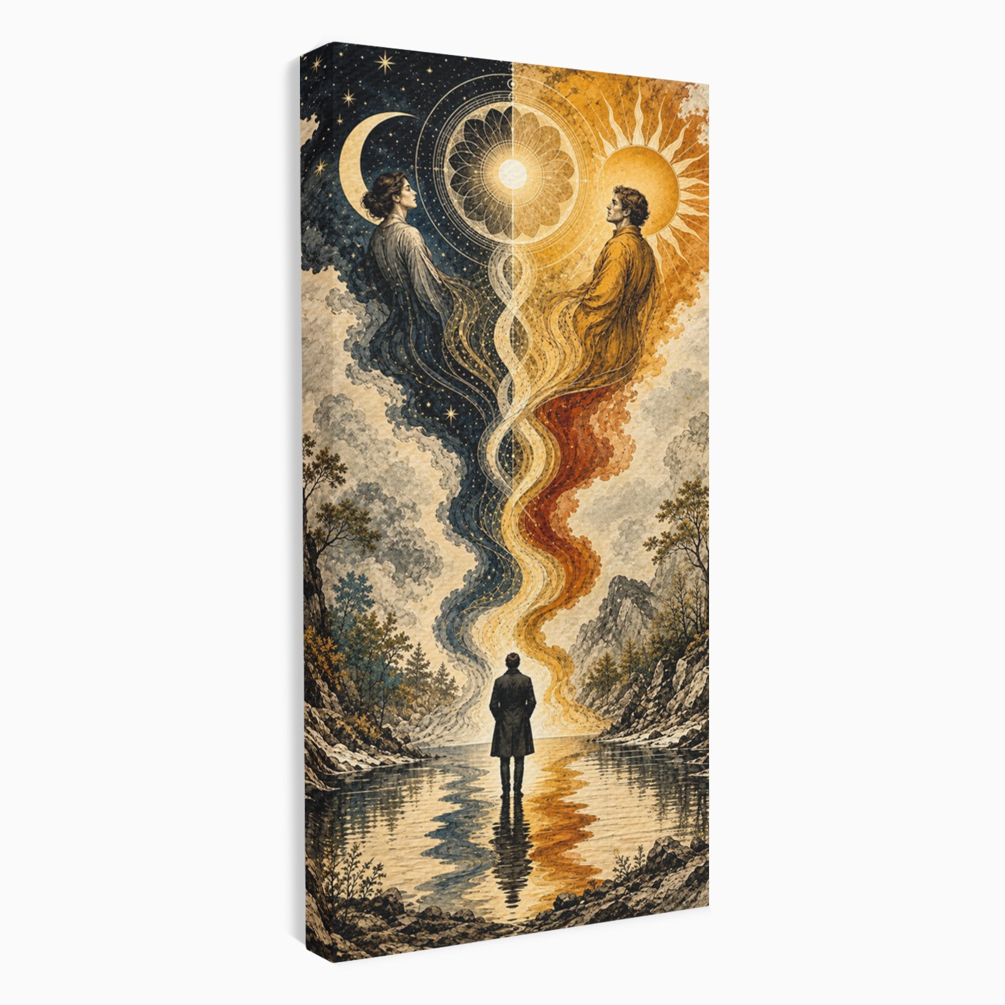 Tablou Canvas Premium LuxCanva® U1020, Intalnirea Dualitatii, Cosmos, Reflexie, Meditatie, Dualitate, Living, Culori Vibrante
