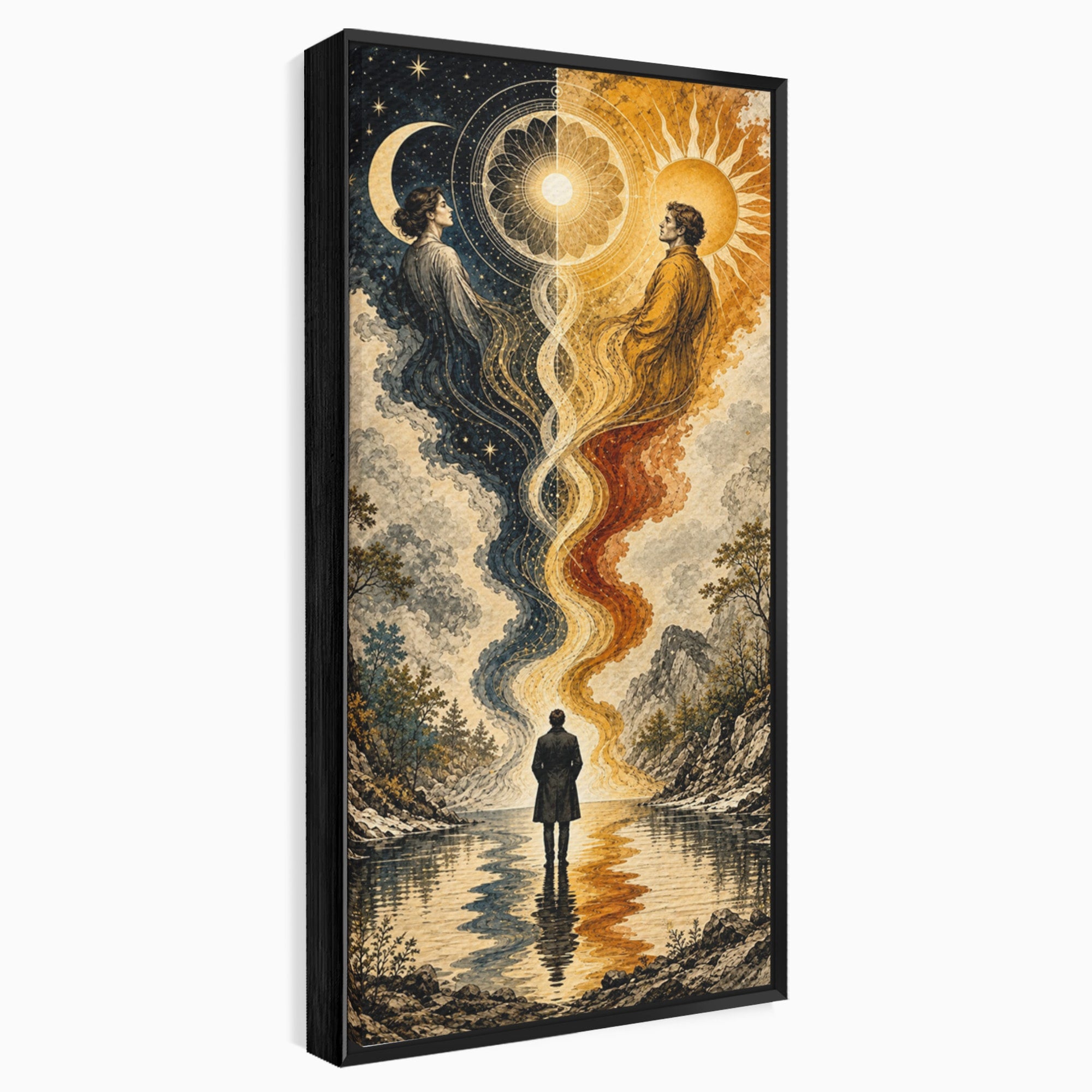 Tablou Canvas Premium LuxCanva® U1020, Intalnirea Dualitatii, Cosmos, Reflexie, Meditatie, Dualitate, Living, Culori Vibrante