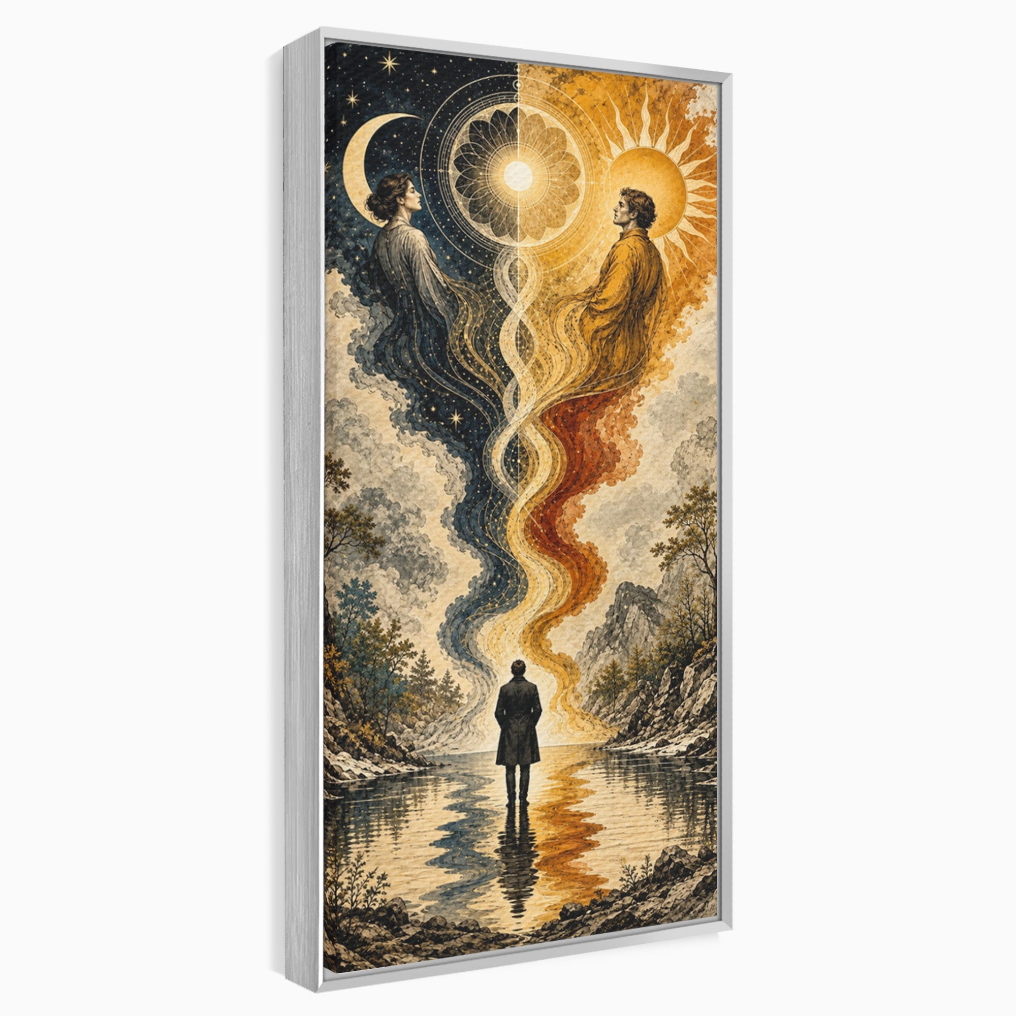 Tablou Canvas Premium LuxCanva® U1020, Intalnirea Dualitatii, Cosmos, Reflexie, Meditatie, Dualitate, Living, Culori Vibrante