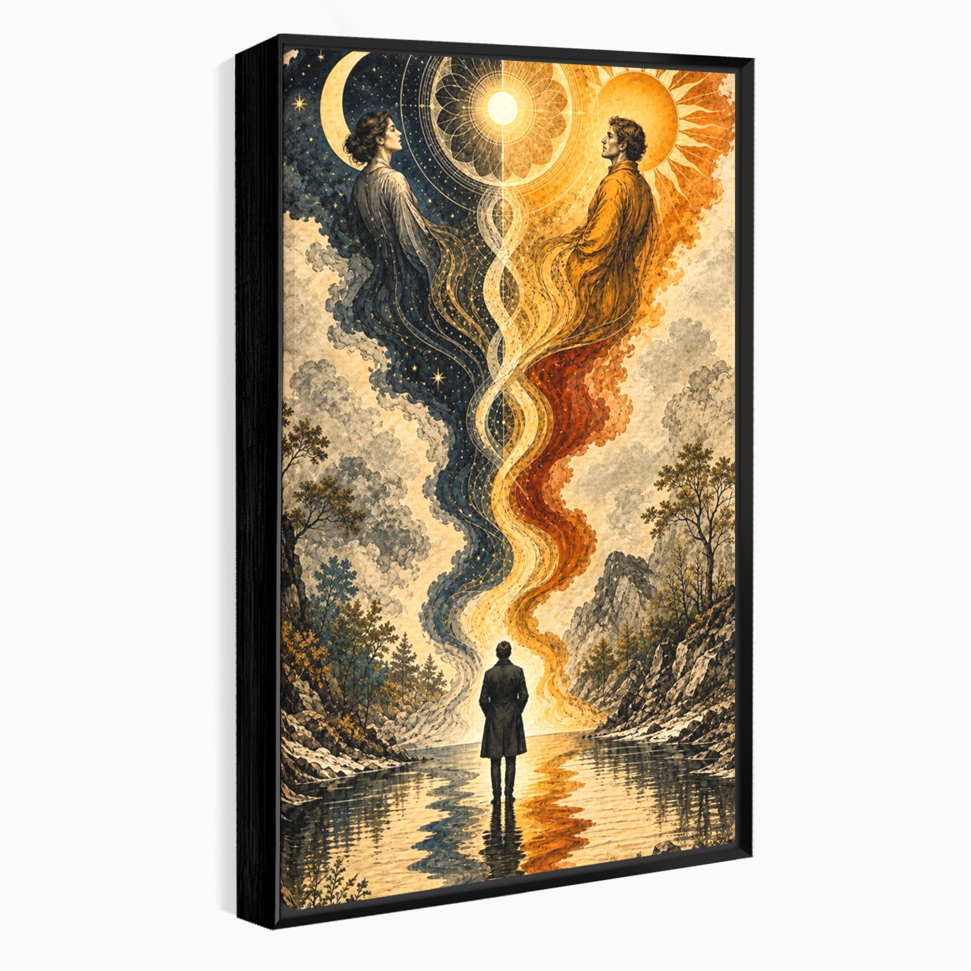 Tablou Canvas Premium LuxCanva® U1020, Intalnirea Dualitatii, Cosmos, Reflexie, Meditatie, Dualitate, Living, Culori Vibrante