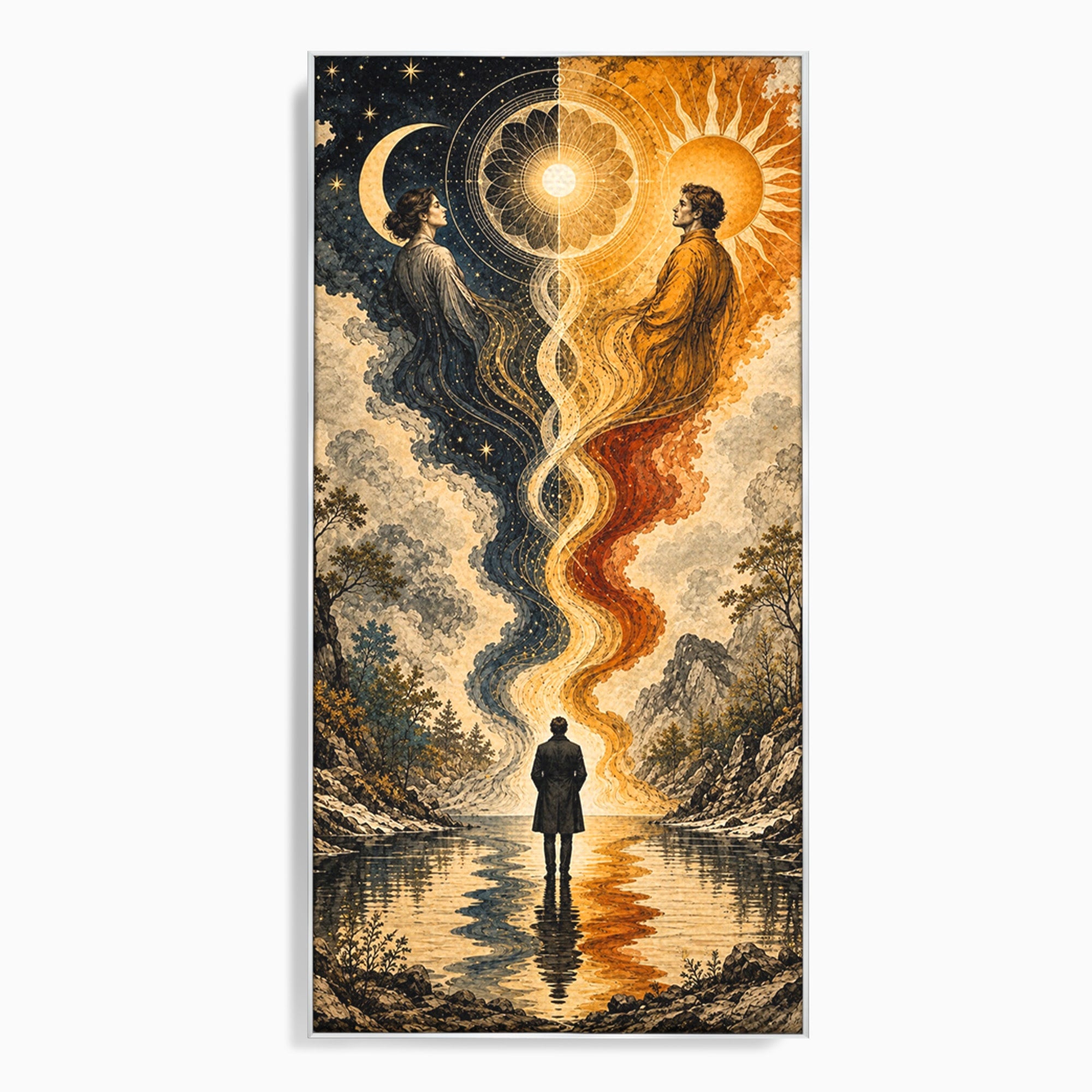 Tablou Canvas Premium LuxCanva® U1020, Intalnirea Dualitatii, Cosmos, Reflexie, Meditatie, Dualitate, Living, Culori Vibrante