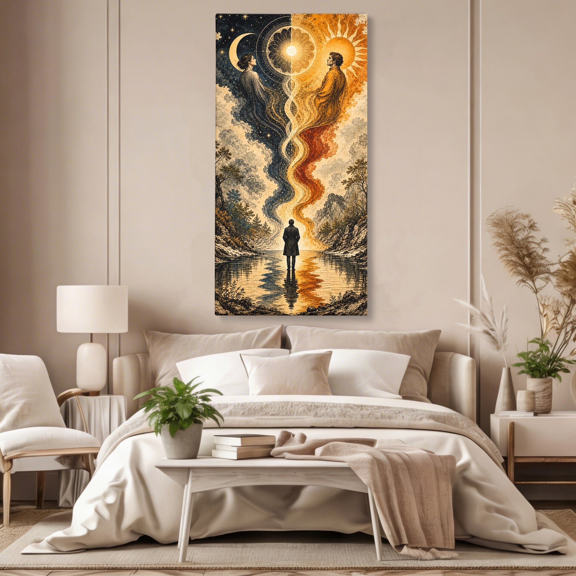 Tablou Canvas Premium LuxCanva® U1020, Intalnirea Dualitatii, Cosmos, Reflexie, Meditatie, Dualitate, Living, Culori Vibrante
