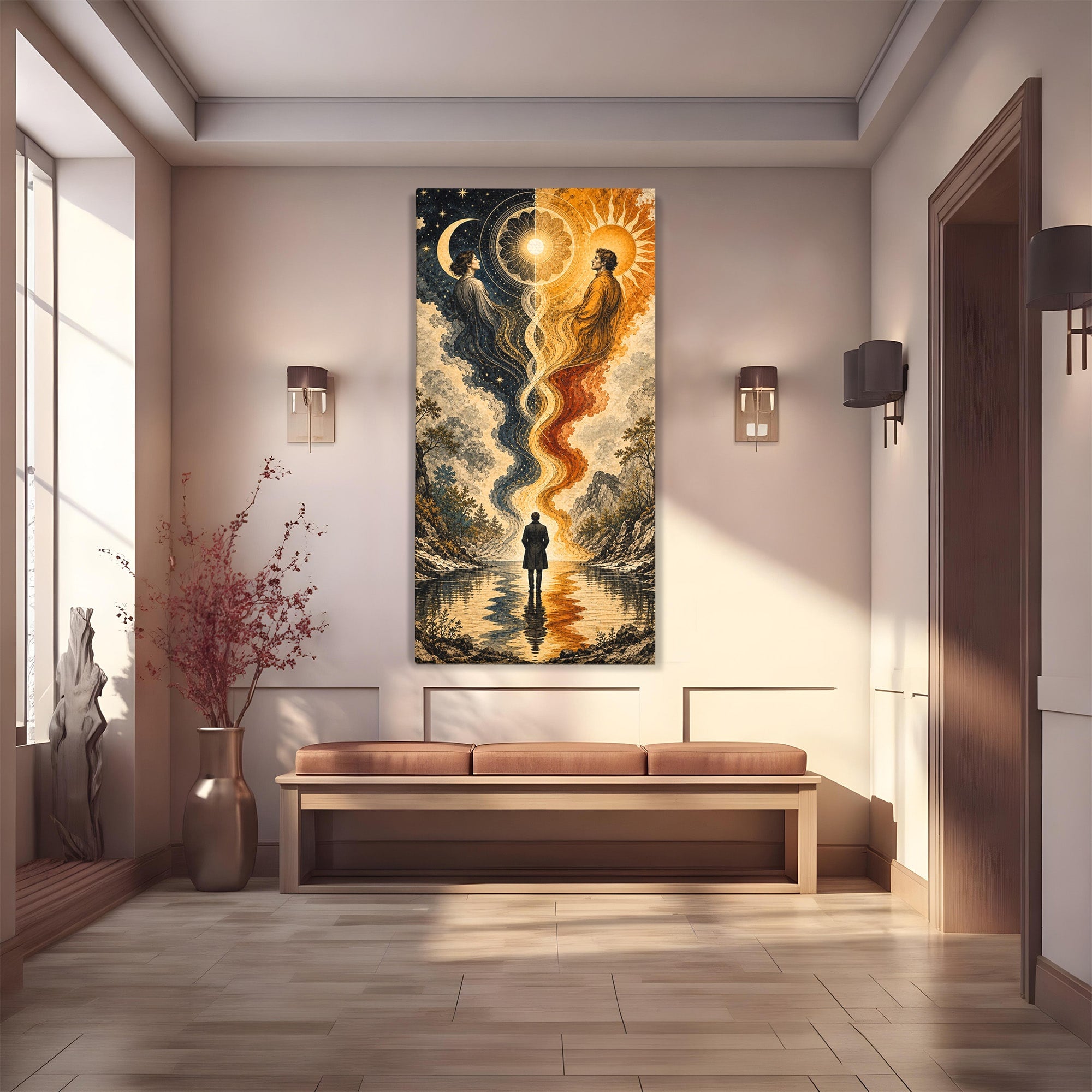 Tablou Canvas Premium LuxCanva® U1020, Intalnirea Dualitatii, Cosmos, Reflexie, Meditatie, Dualitate, Living, Culori Vibrante