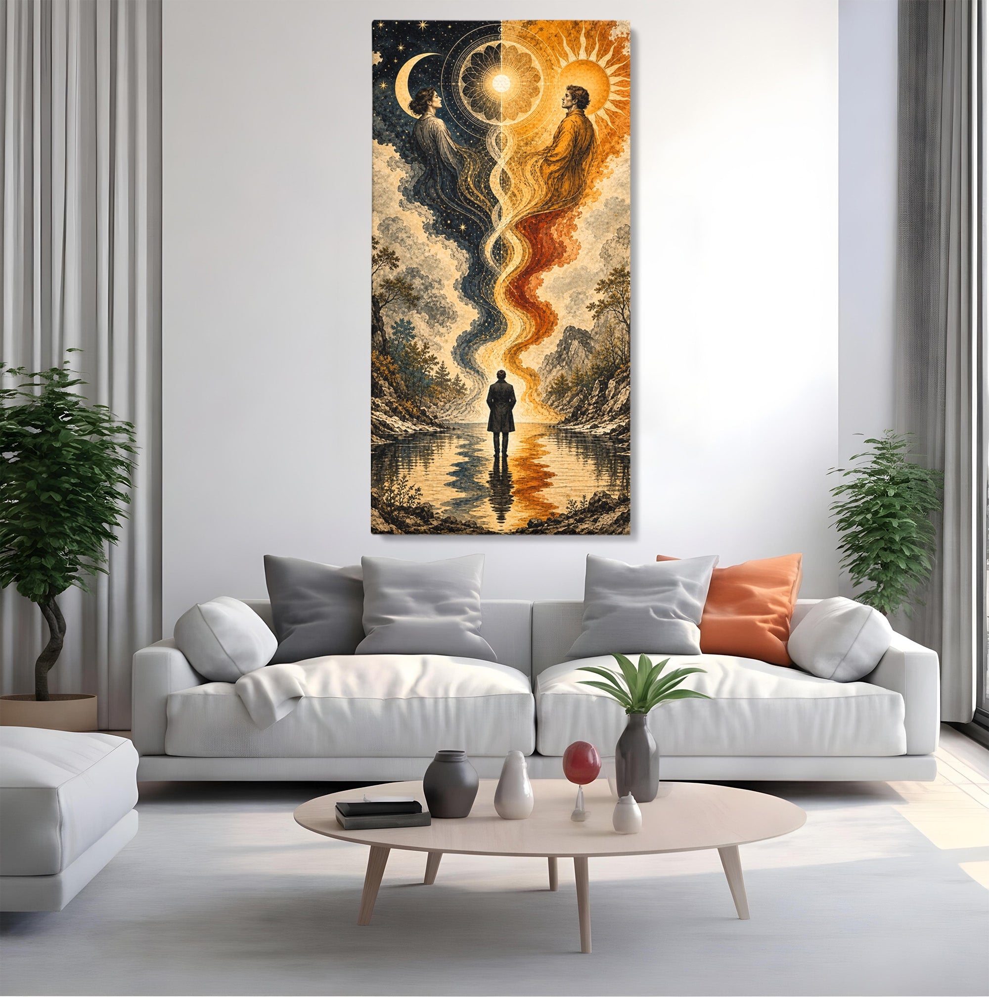Tablou Canvas Premium LuxCanva® U1020, Intalnirea Dualitatii, Cosmos, Reflexie, Meditatie, Dualitate, Living, Culori Vibrante
