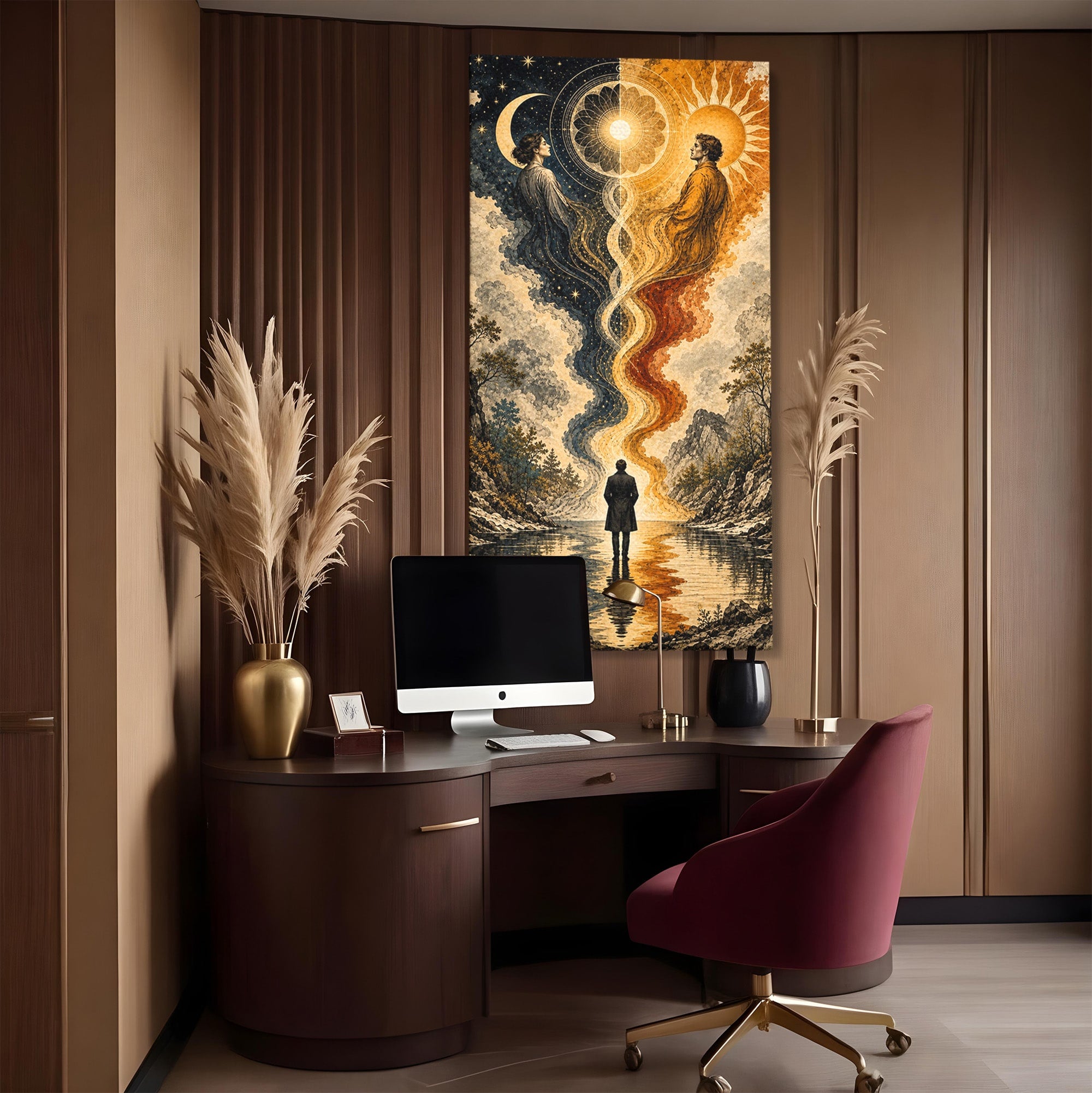 Tablou Canvas Premium LuxCanva® U1020, Intalnirea Dualitatii, Cosmos, Reflexie, Meditatie, Dualitate, Living, Culori Vibrante