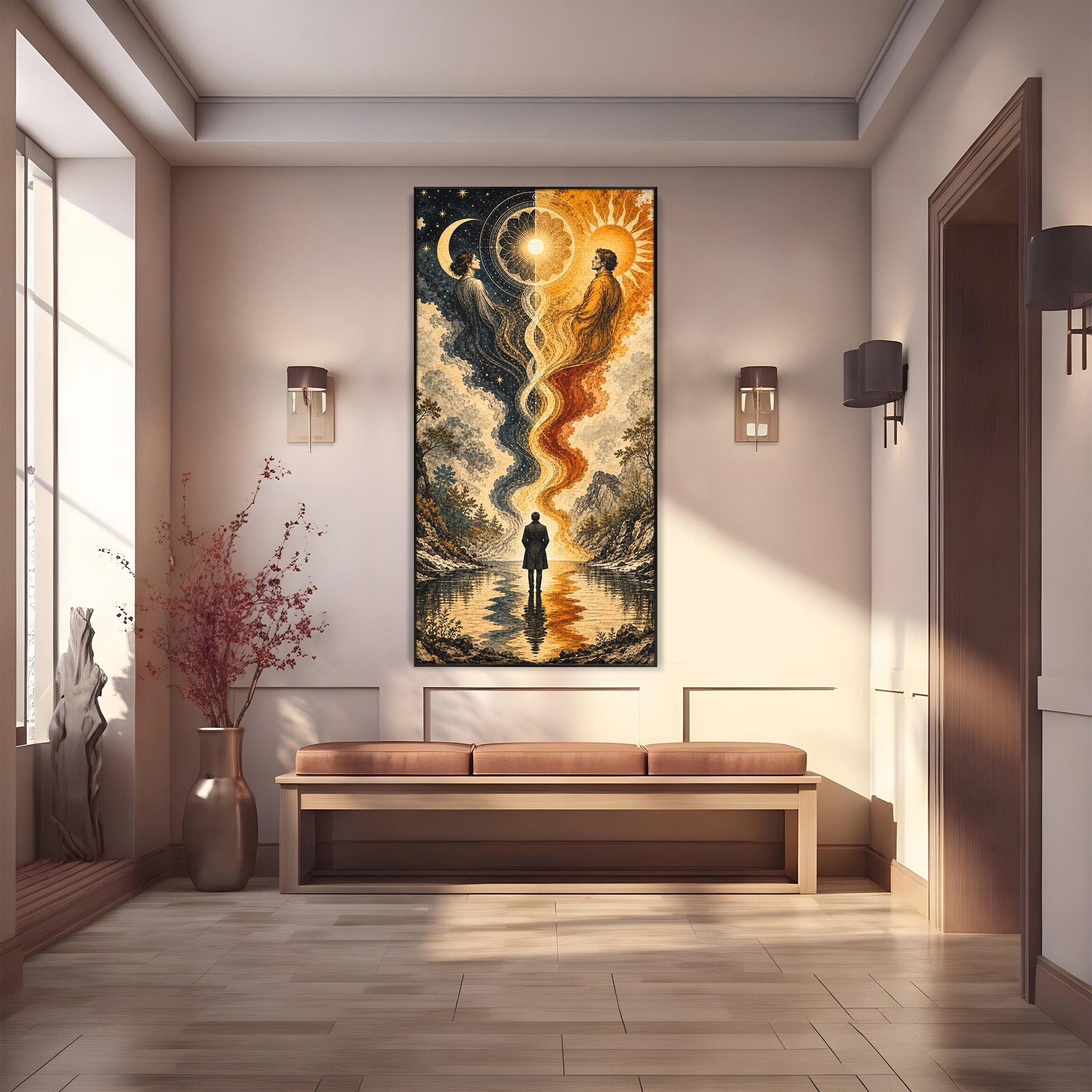 Tablou Canvas Premium LuxCanva® U1020, Intalnirea Dualitatii, Cosmos, Reflexie, Meditatie, Dualitate, Living, Culori Vibrante