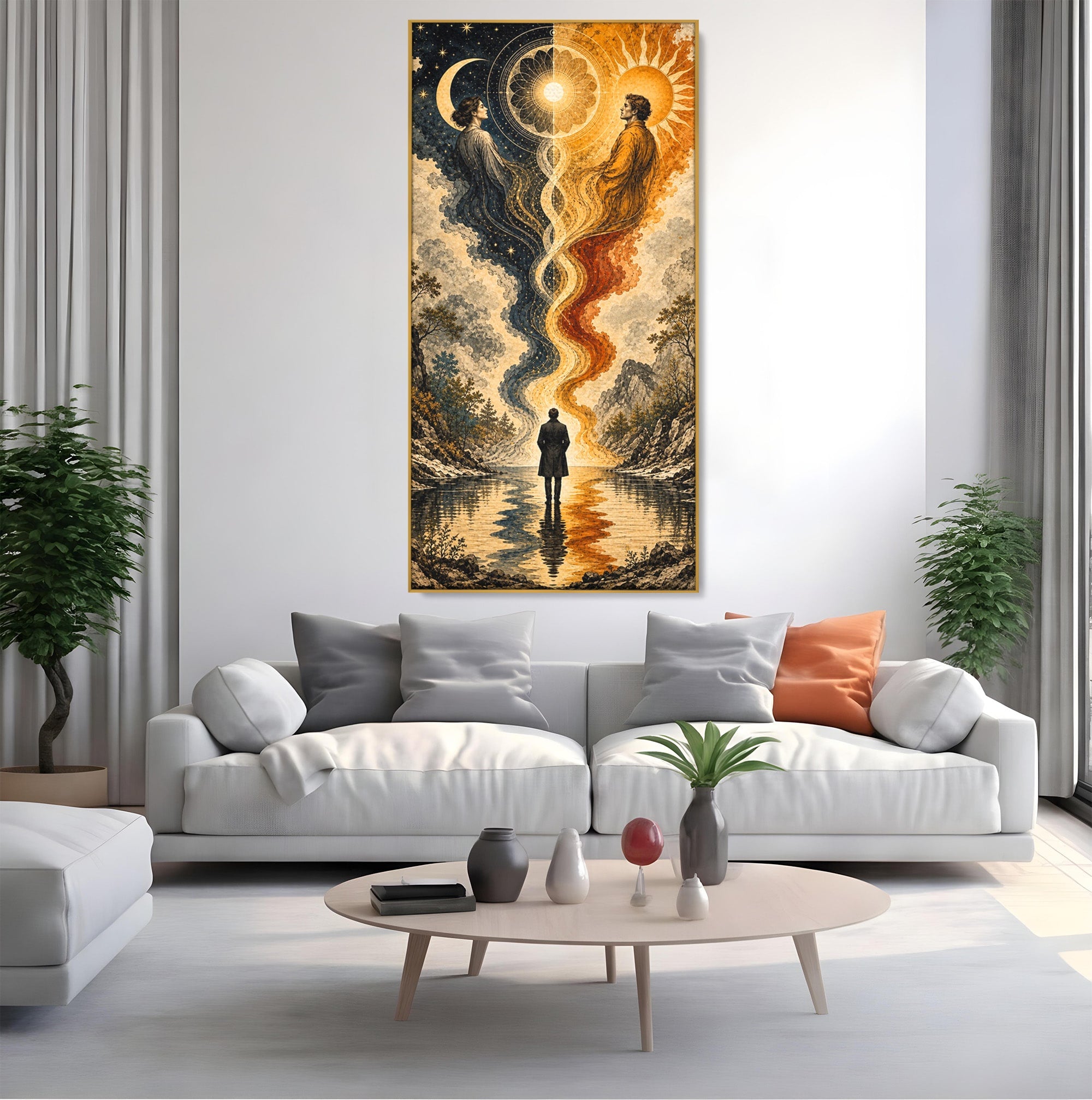 Tablou Canvas Premium LuxCanva® U1020, Intalnirea Dualitatii, Cosmos, Reflexie, Meditatie, Dualitate, Living, Culori Vibrante