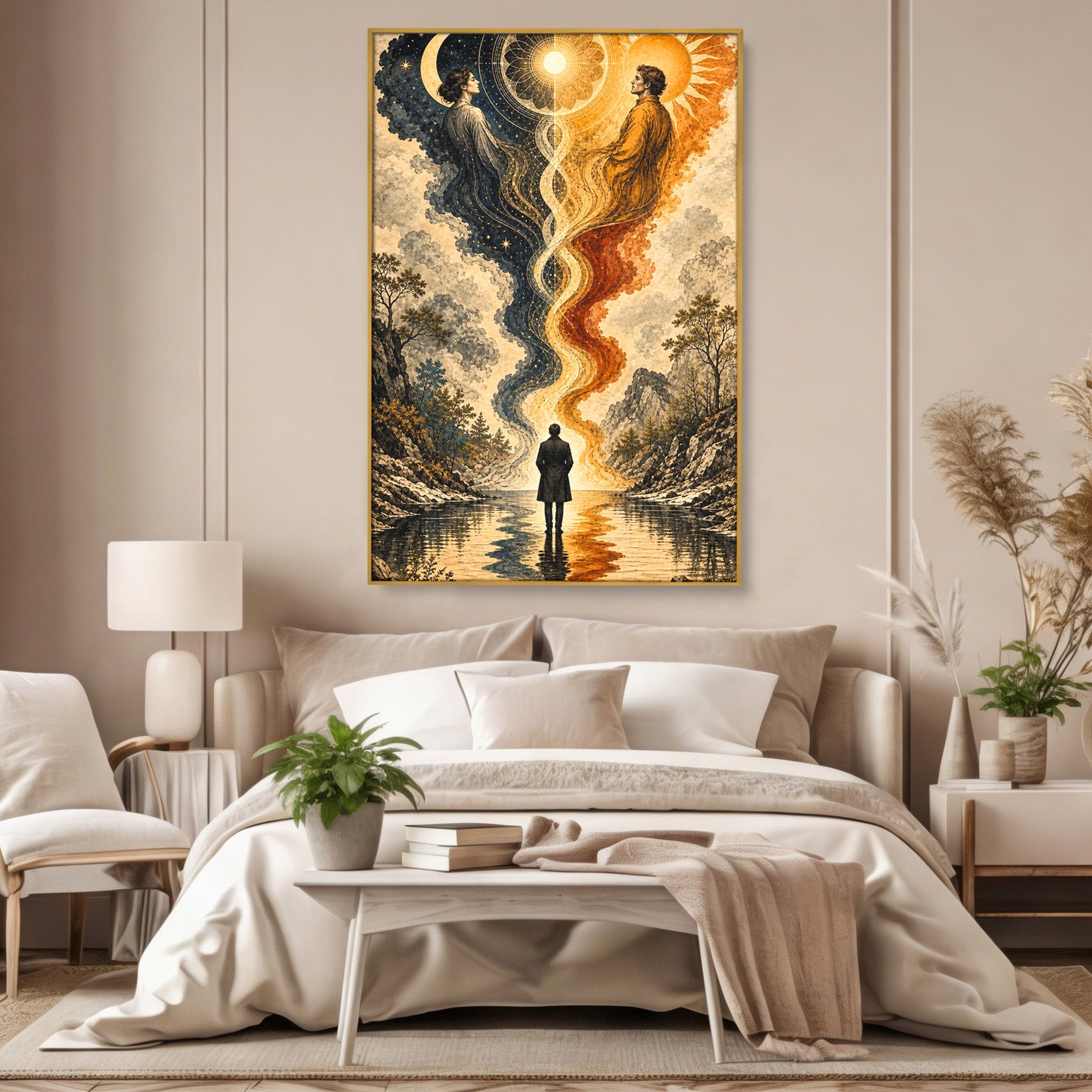 Tablou Canvas Premium LuxCanva® U1020, Intalnirea Dualitatii, Cosmos, Reflexie, Meditatie, Dualitate, Living, Culori Vibrante