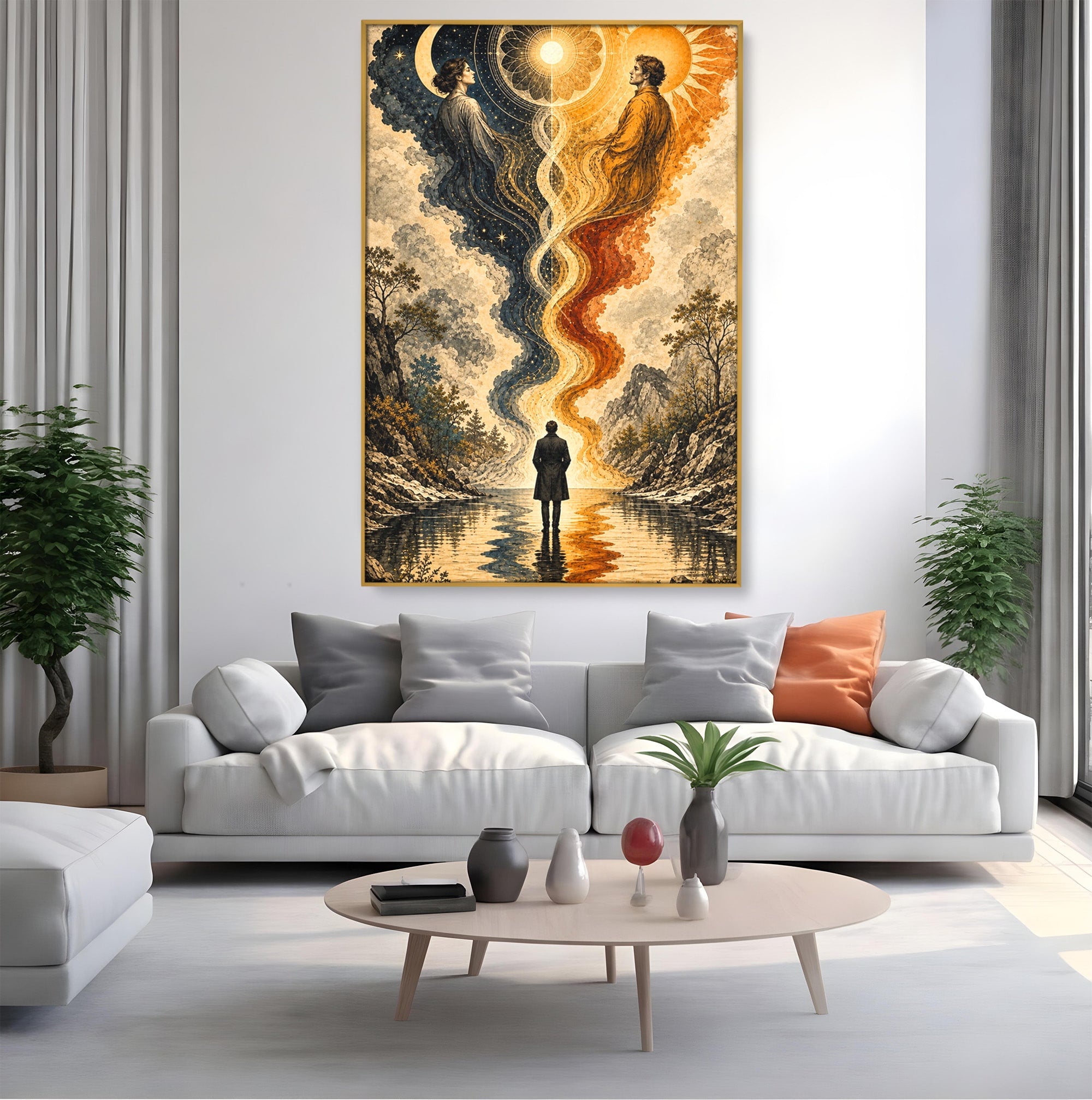 Tablou Canvas Premium LuxCanva® U1020, Intalnirea Dualitatii, Cosmos, Reflexie, Meditatie, Dualitate, Living, Culori Vibrante