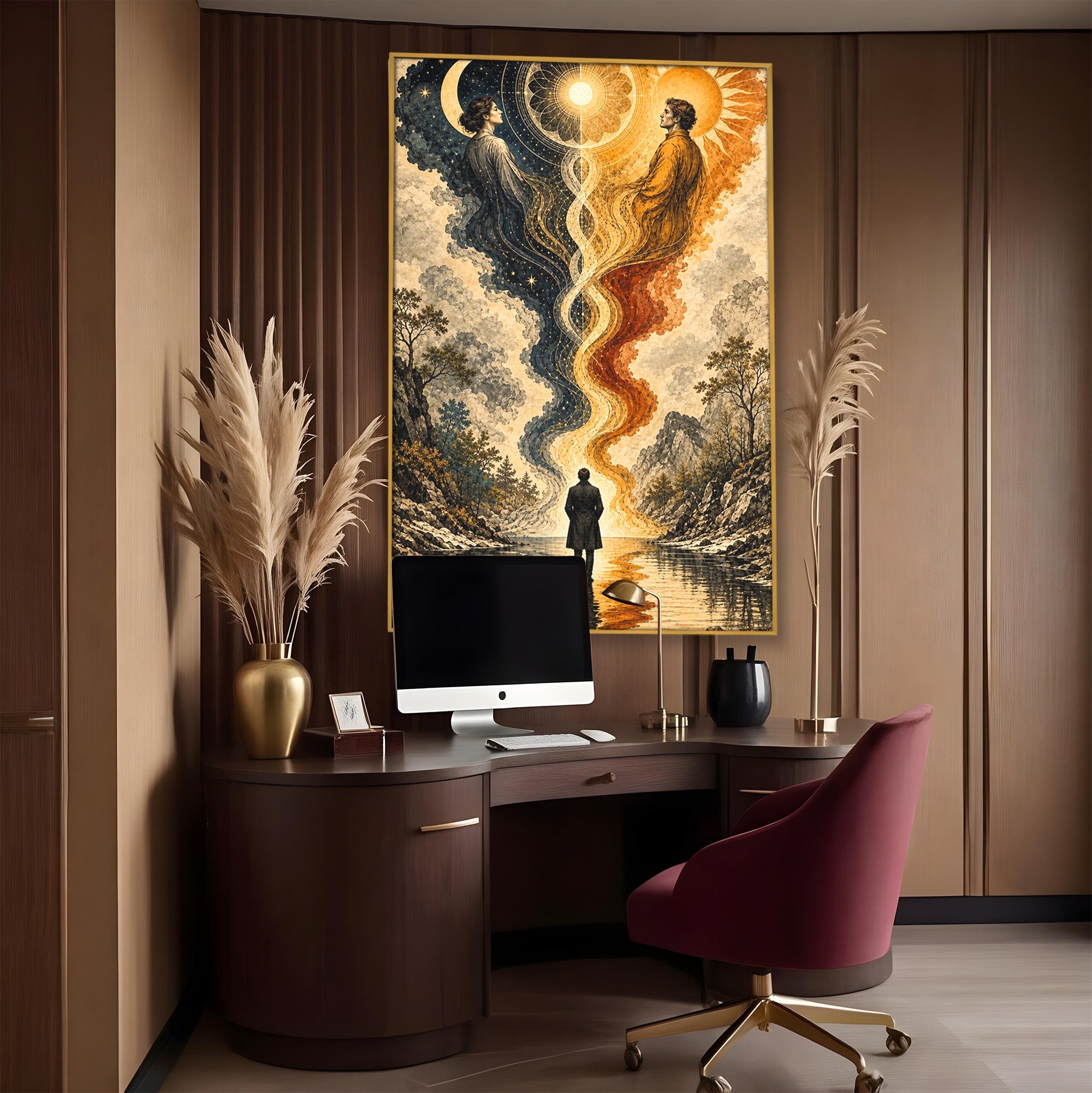 Tablou Canvas Premium LuxCanva® U1020, Intalnirea Dualitatii, Cosmos, Reflexie, Meditatie, Dualitate, Living, Culori Vibrante