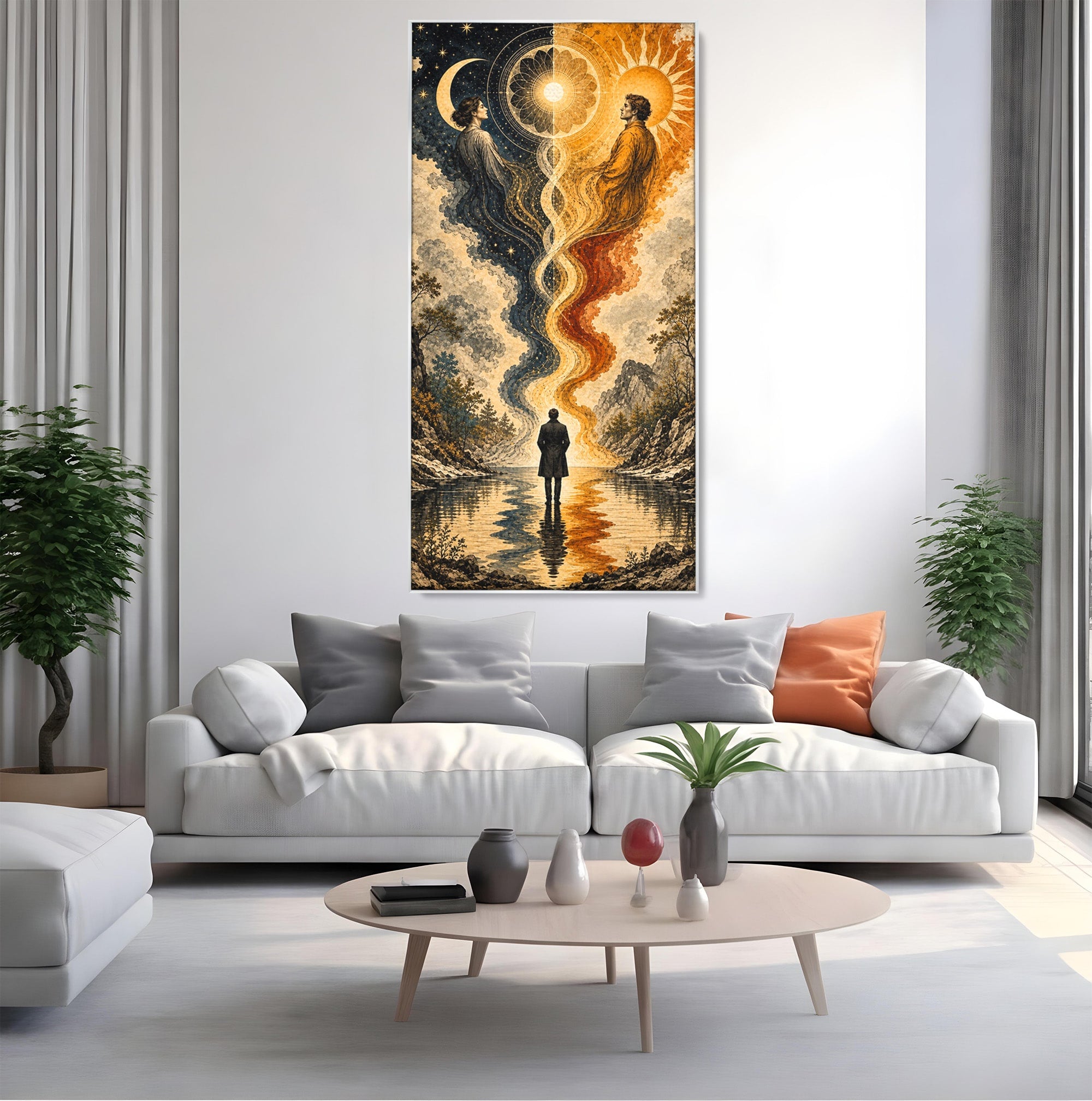 Tablou Canvas Premium LuxCanva® U1020, Intalnirea Dualitatii, Cosmos, Reflexie, Meditatie, Dualitate, Living, Culori Vibrante