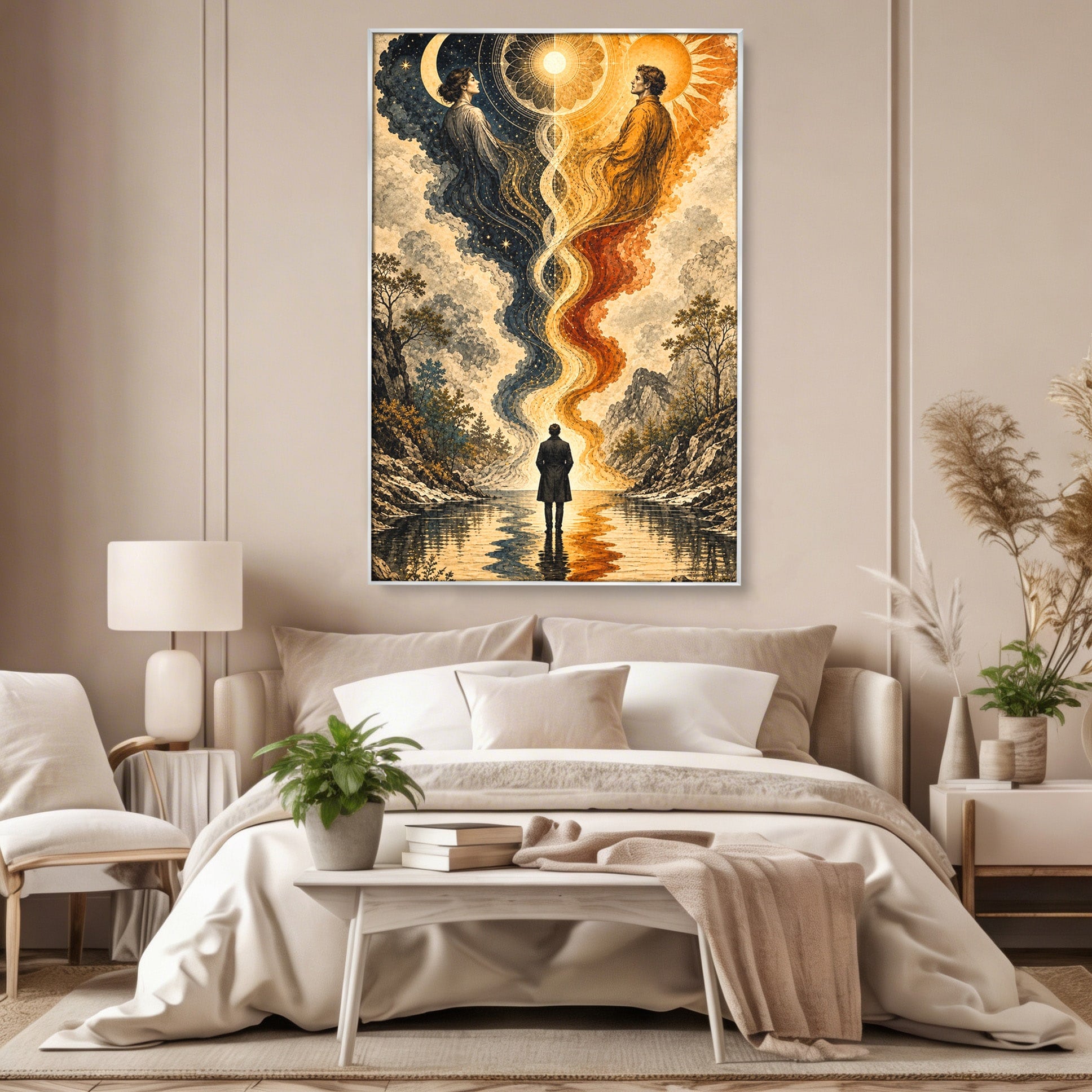 Tablou Canvas Premium LuxCanva® U1020, Intalnirea Dualitatii, Cosmos, Reflexie, Meditatie, Dualitate, Living, Culori Vibrante