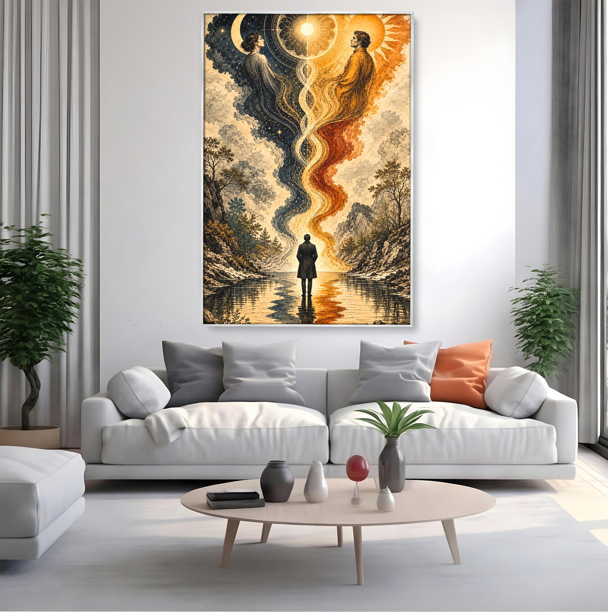 Tablou Canvas Premium LuxCanva® U1020, Intalnirea Dualitatii, Cosmos, Reflexie, Meditatie, Dualitate, Living, Culori Vibrante