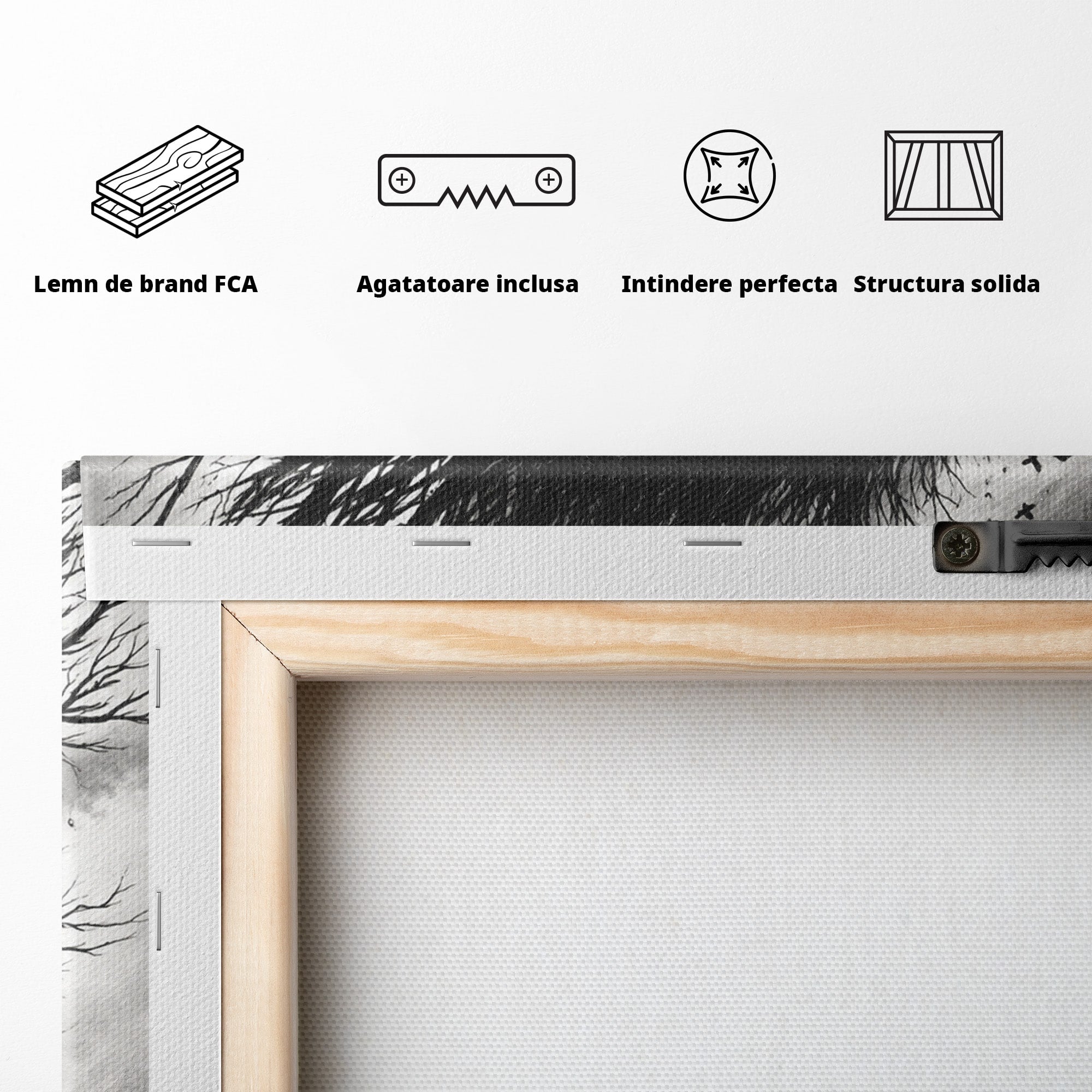 Tablou Canvas Premium LuxCanva® U1021, Privirea Elementelor, Ochi, Copaci, Cascada, Pasari, Living, Culori Vibrante