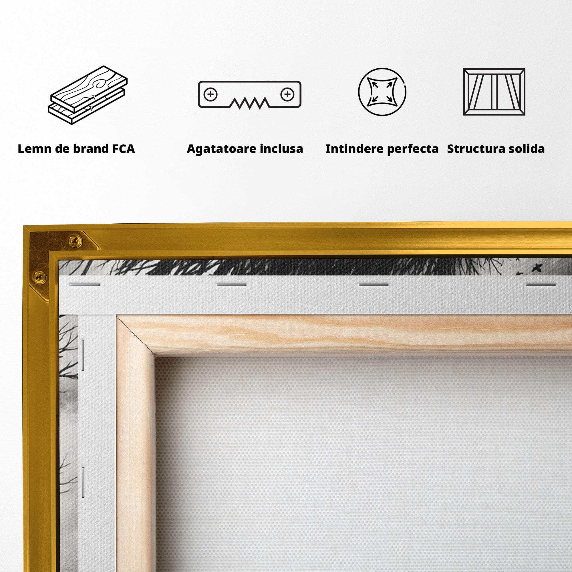 Tablou Canvas Premium LuxCanva® U1021, Privirea Elementelor, Ochi, Copaci, Cascada, Pasari, Living, Culori Vibrante