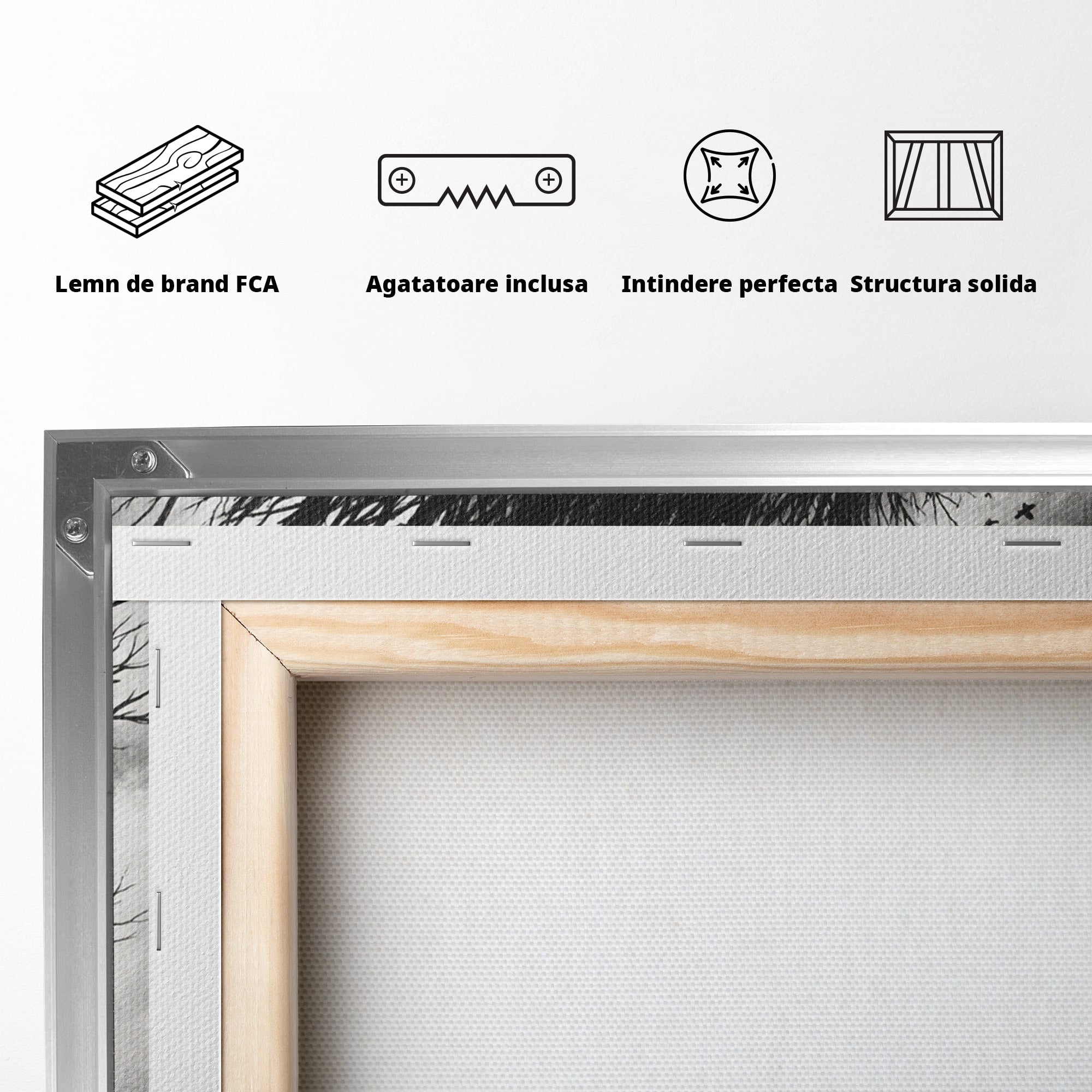 Tablou Canvas Premium LuxCanva® U1021, Privirea Elementelor, Ochi, Copaci, Cascada, Pasari, Living, Culori Vibrante
