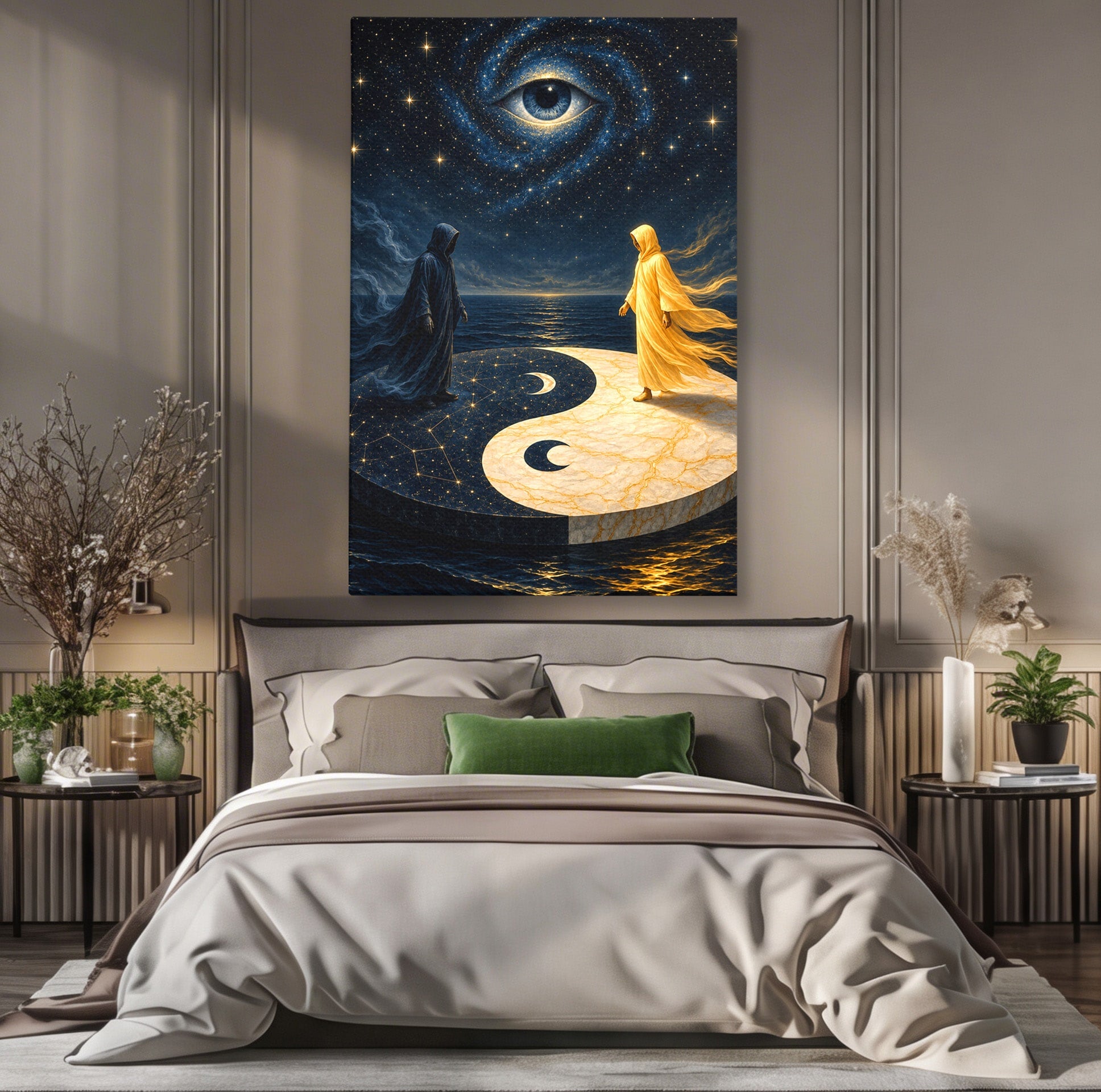 Tablou Canvas Premium LuxCanva® U1022, Echilibrul Cosmic, Yin Yang, Univers, Spiritualitate, Mistic, Living, Dormitor, Culori Vibrante