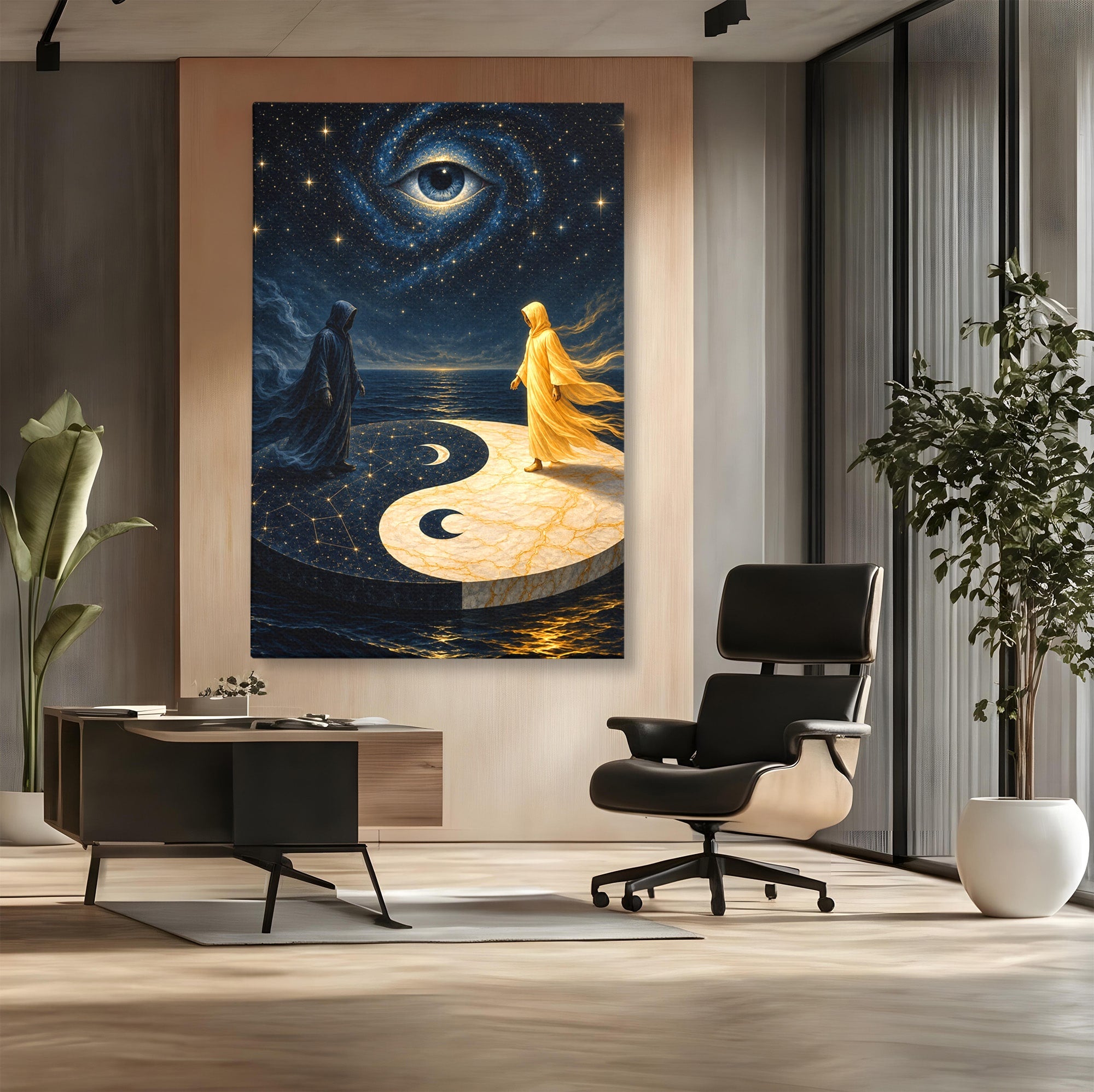 Tablou Canvas Premium LuxCanva® U1022, Echilibrul Cosmic, Yin Yang, Univers, Spiritualitate, Mistic, Living, Dormitor, Culori Vibrante