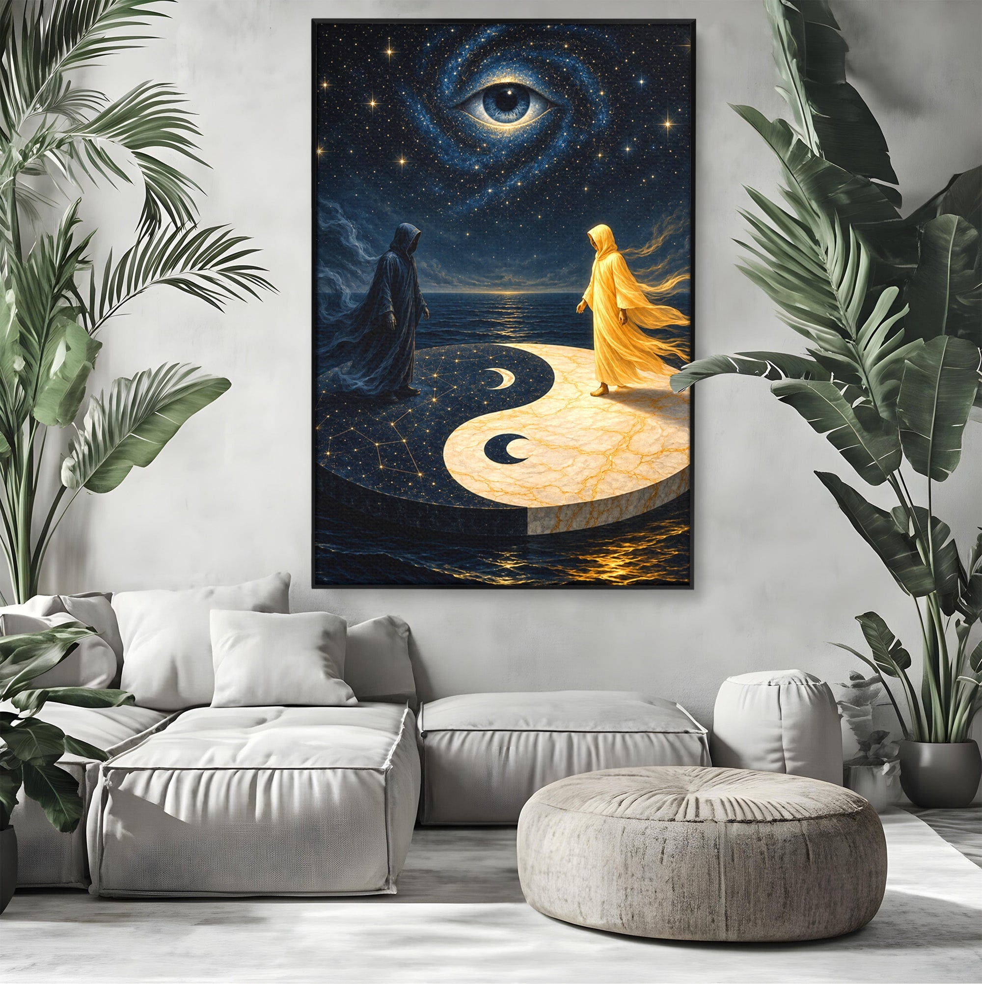 Tablou Canvas Premium LuxCanva® U1022, Echilibrul Cosmic, Yin Yang, Univers, Spiritualitate, Mistic, Living, Dormitor, Culori Vibrante