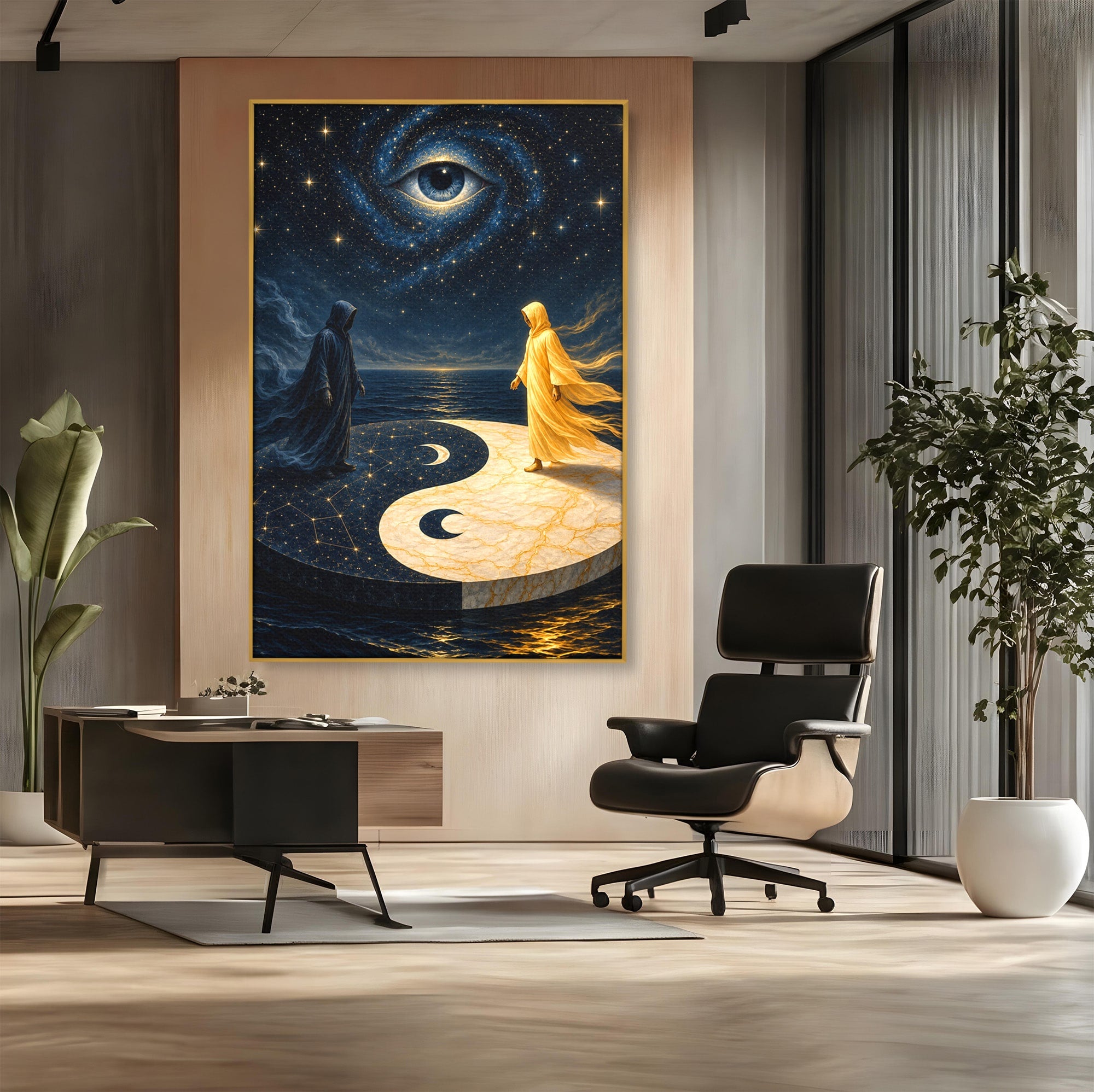 Tablou Canvas Premium LuxCanva® U1022, Echilibrul Cosmic, Yin Yang, Univers, Spiritualitate, Mistic, Living, Dormitor, Culori Vibrante