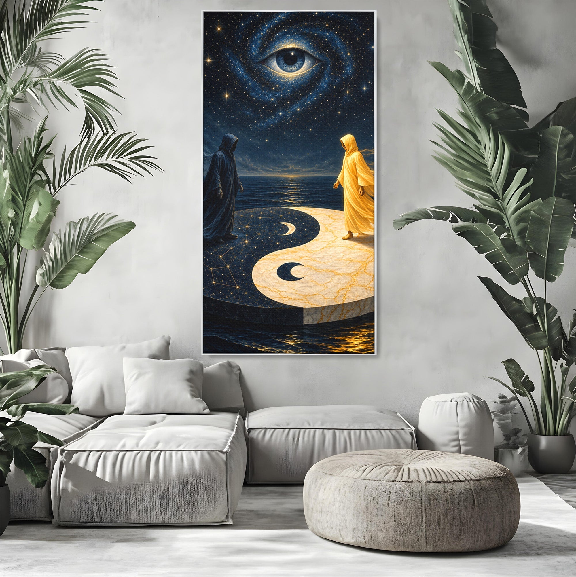 Tablou Canvas Premium LuxCanva® U1022, Echilibrul Cosmic, Yin Yang, Univers, Spiritualitate, Mistic, Living, Dormitor, Culori Vibrante