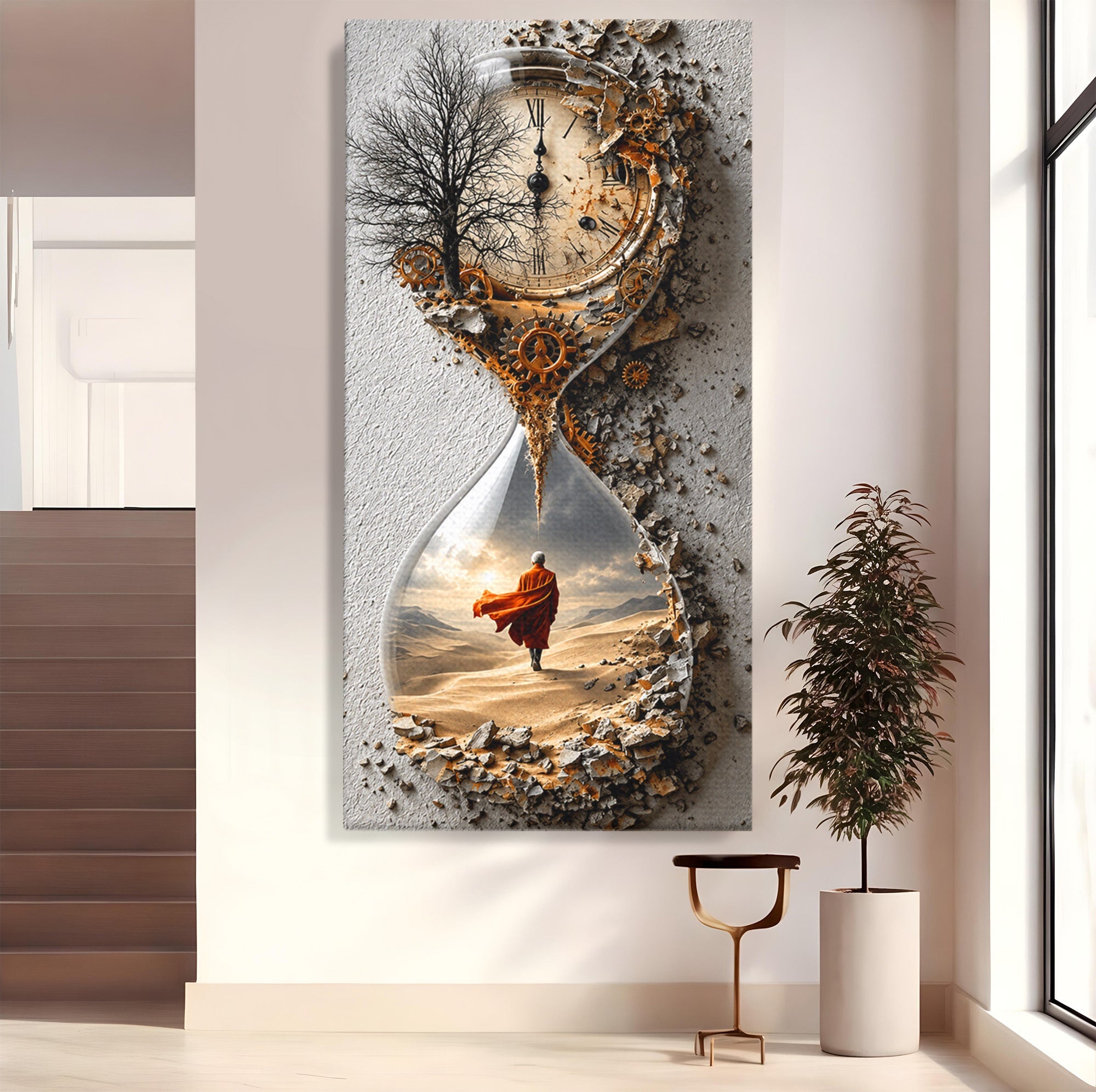 Tablou Canvas Premium LuxCanva® U1024, Calatoria Timpului,  Desert, Clepsidra, Timp, Living, Reflexie, Culori Vibrante
