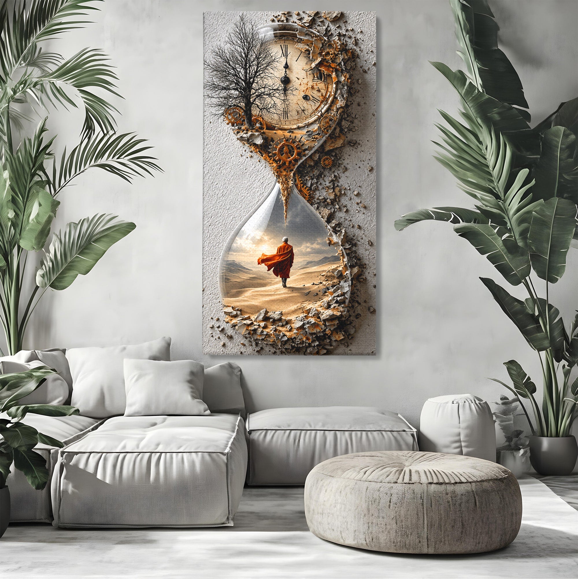 Tablou Canvas Premium LuxCanva® U1024, Calatoria Timpului,  Desert, Clepsidra, Timp, Living, Reflexie, Culori Vibrante