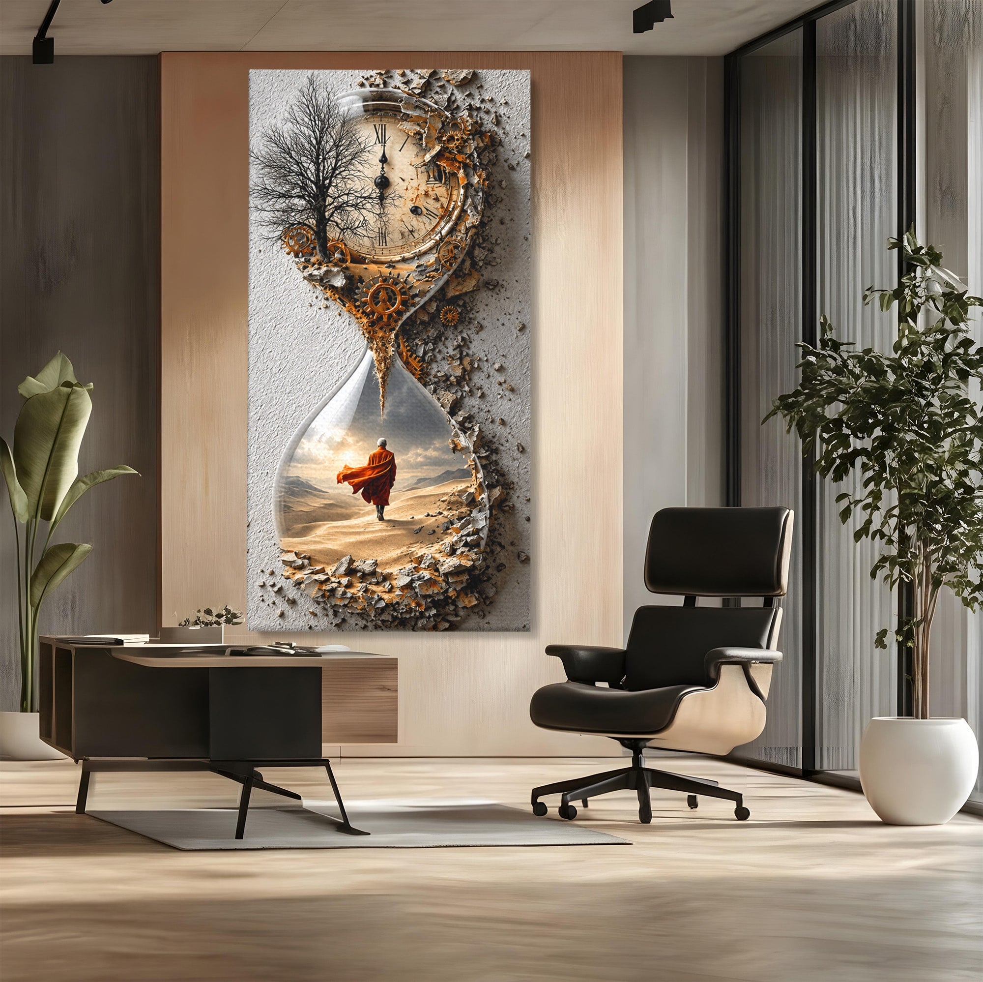 Tablou Canvas Premium LuxCanva® U1024, Calatoria Timpului,  Desert, Clepsidra, Timp, Living, Reflexie, Culori Vibrante