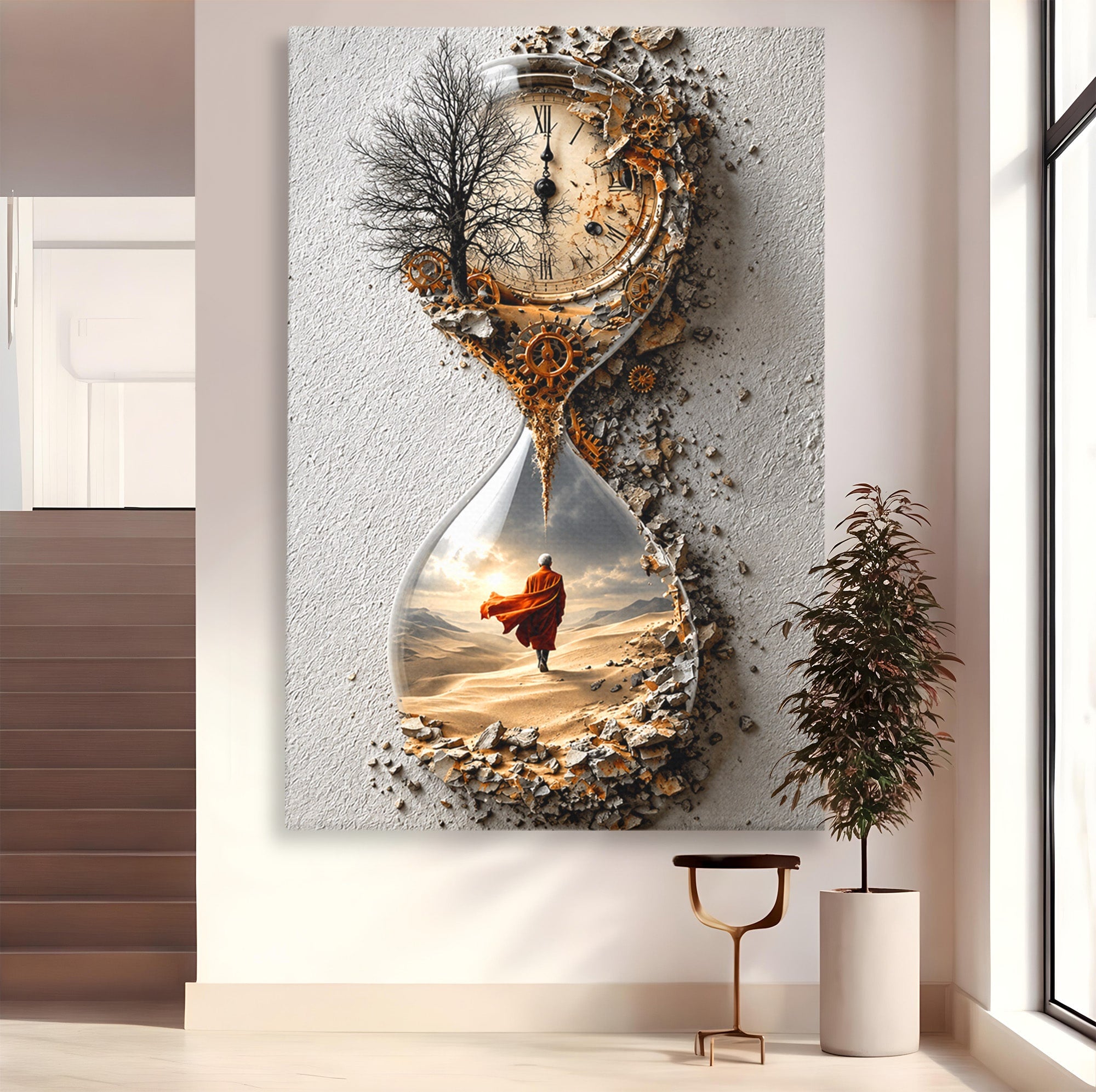 Tablou Canvas Premium LuxCanva® U1024, Calatoria Timpului,  Desert, Clepsidra, Timp, Living, Reflexie, Culori Vibrante