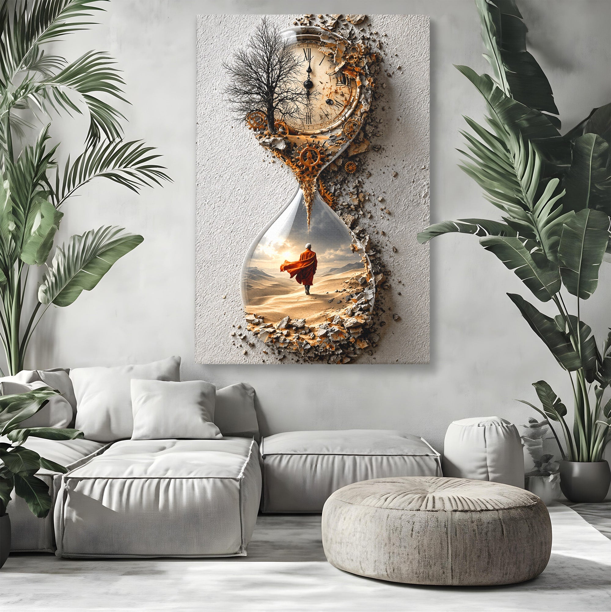 Tablou Canvas Premium LuxCanva® U1024, Calatoria Timpului,  Desert, Clepsidra, Timp, Living, Reflexie, Culori Vibrante
