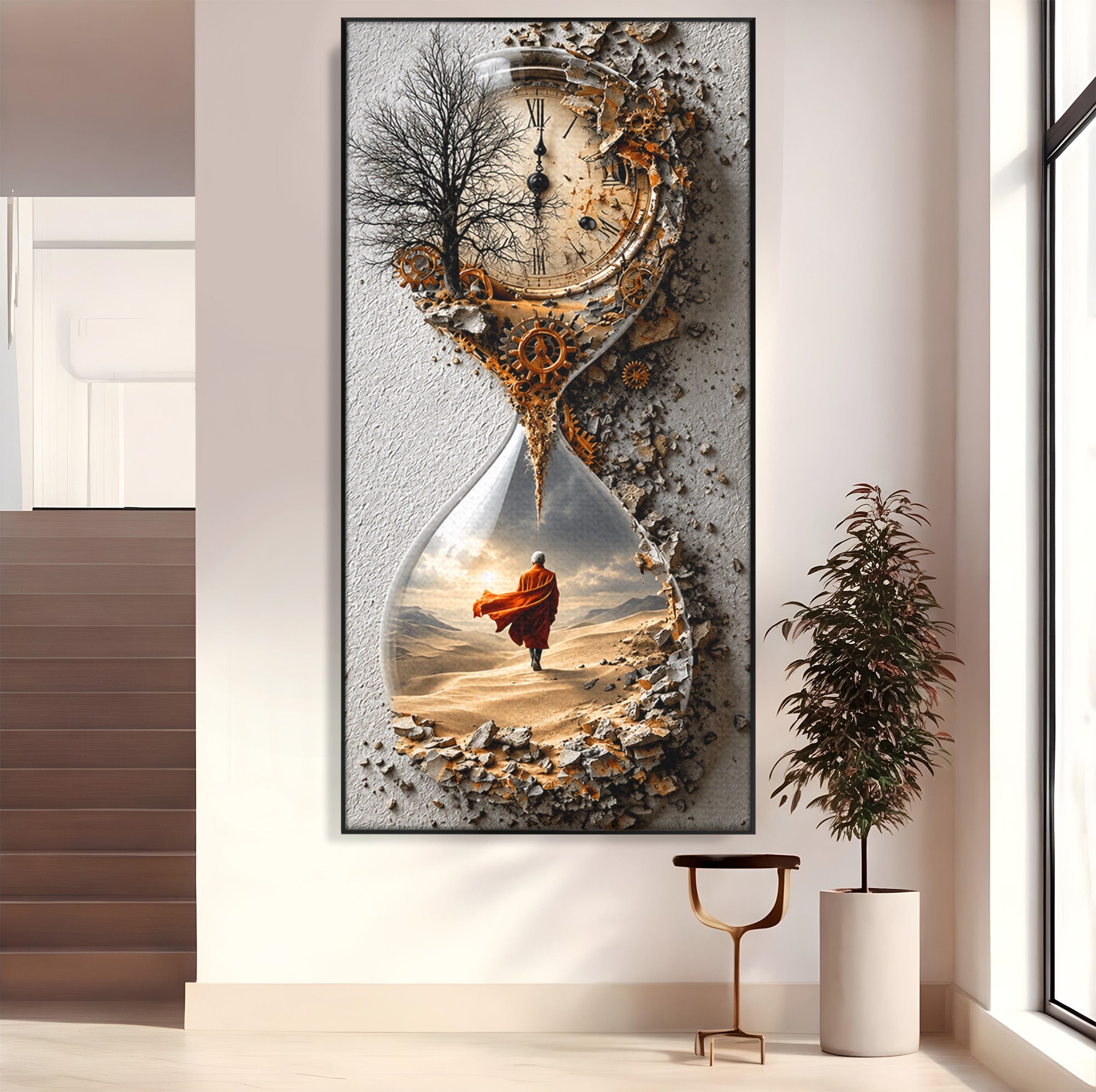 Tablou Canvas Premium LuxCanva® U1024, Calatoria Timpului,  Desert, Clepsidra, Timp, Living, Reflexie, Culori Vibrante