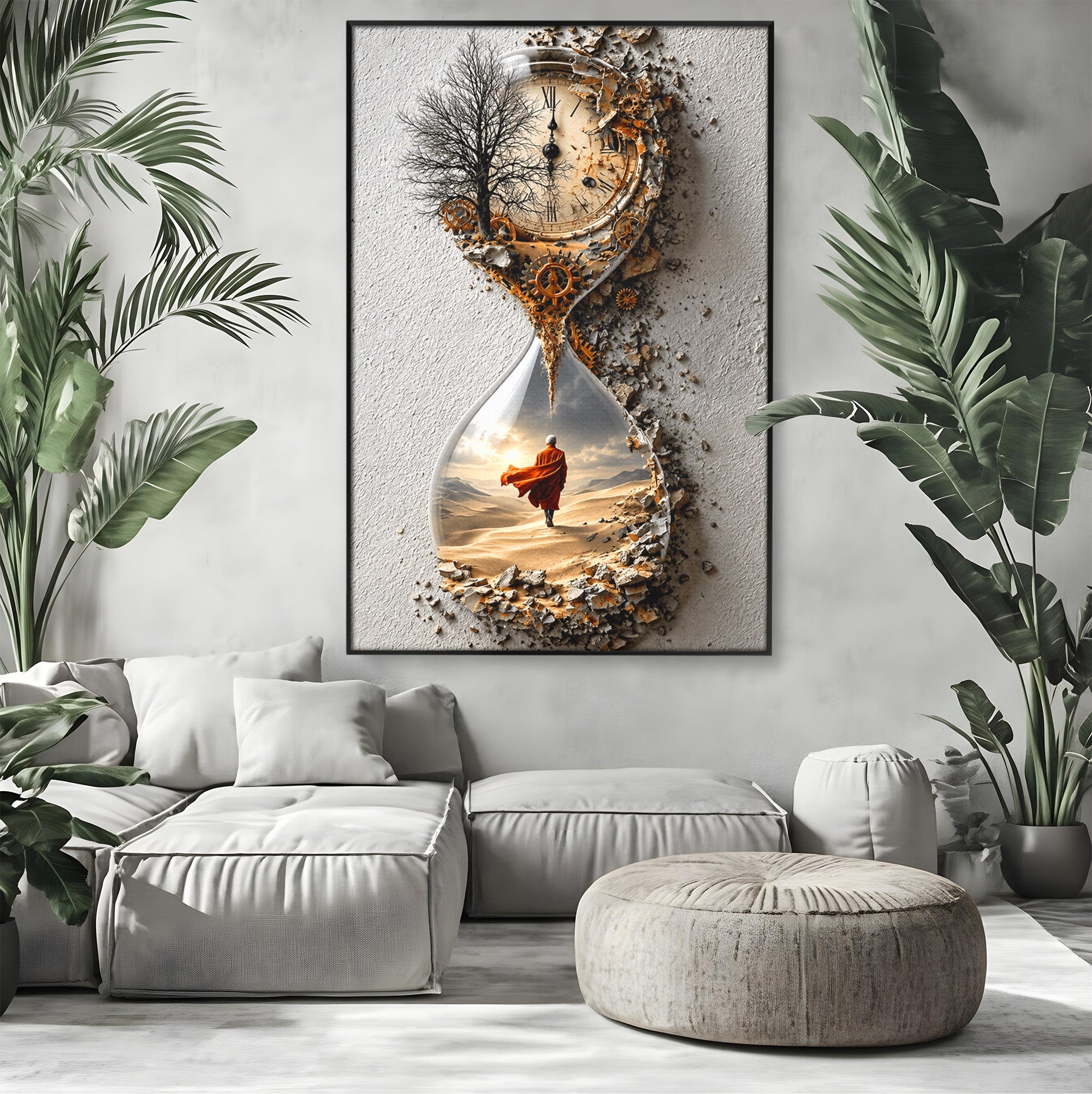 Tablou Canvas Premium LuxCanva® U1024, Calatoria Timpului,  Desert, Clepsidra, Timp, Living, Reflexie, Culori Vibrante
