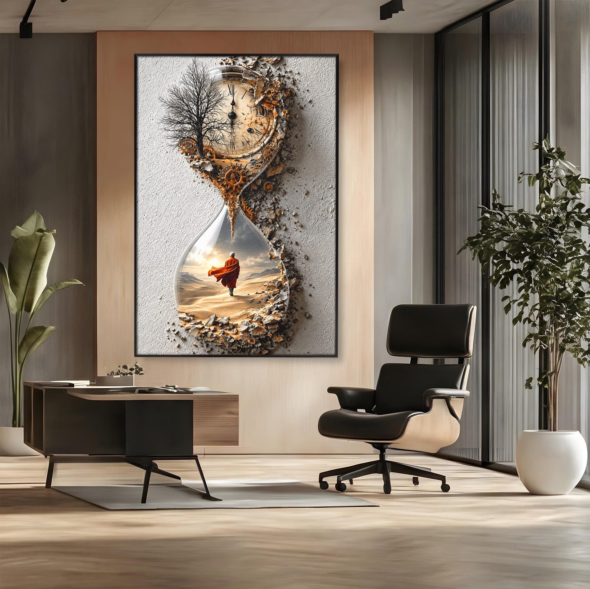 Tablou Canvas Premium LuxCanva® U1024, Calatoria Timpului,  Desert, Clepsidra, Timp, Living, Reflexie, Culori Vibrante