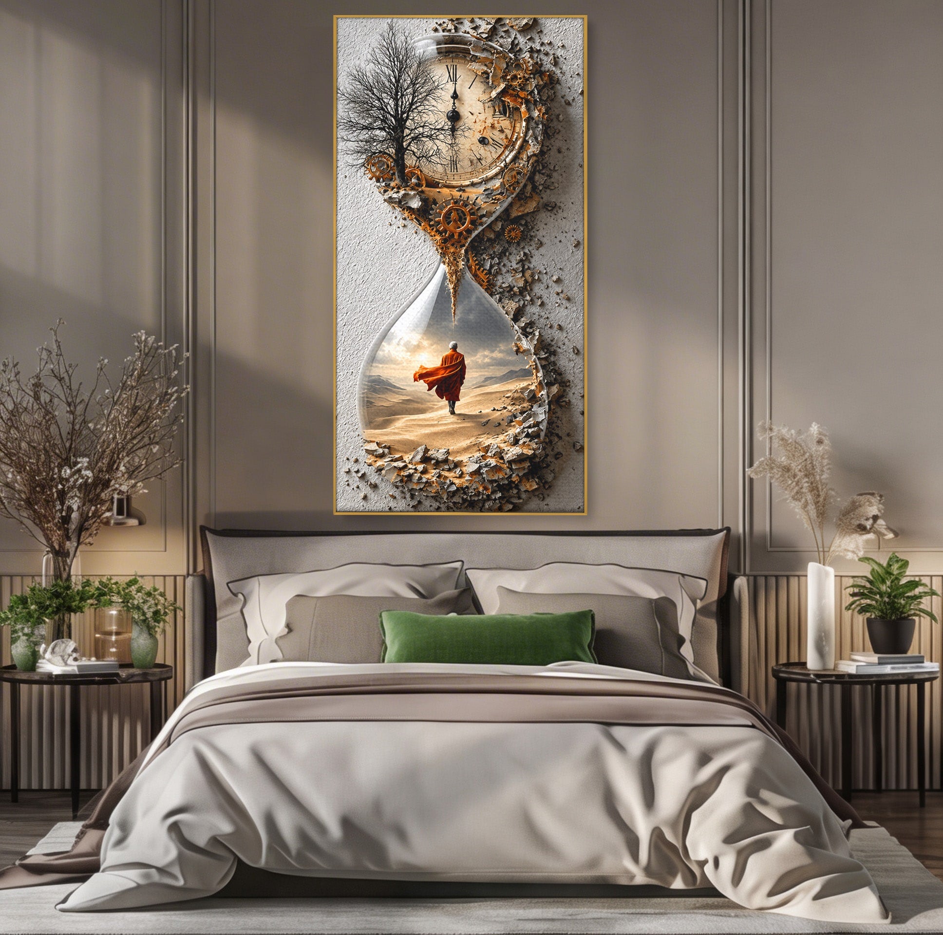 Tablou Canvas Premium LuxCanva® U1024, Calatoria Timpului,  Desert, Clepsidra, Timp, Living, Reflexie, Culori Vibrante