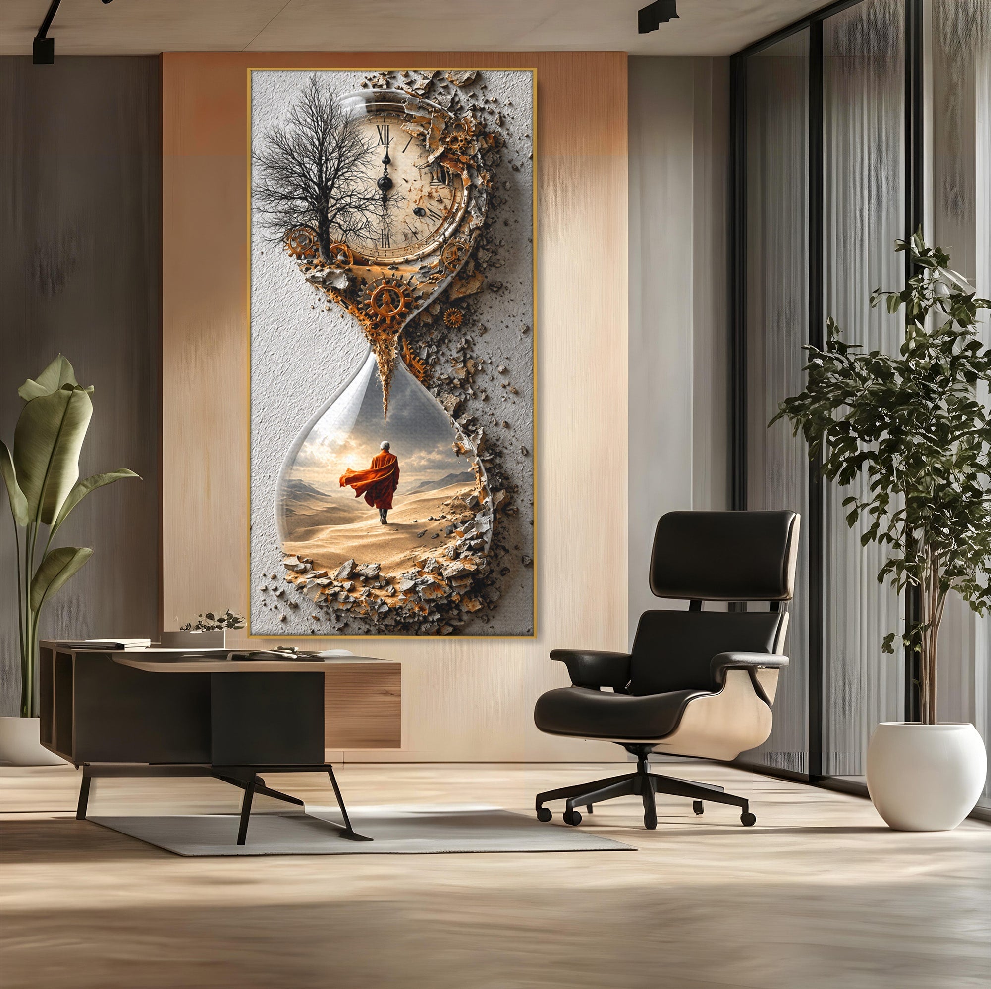 Tablou Canvas Premium LuxCanva® U1024, Calatoria Timpului,  Desert, Clepsidra, Timp, Living, Reflexie, Culori Vibrante