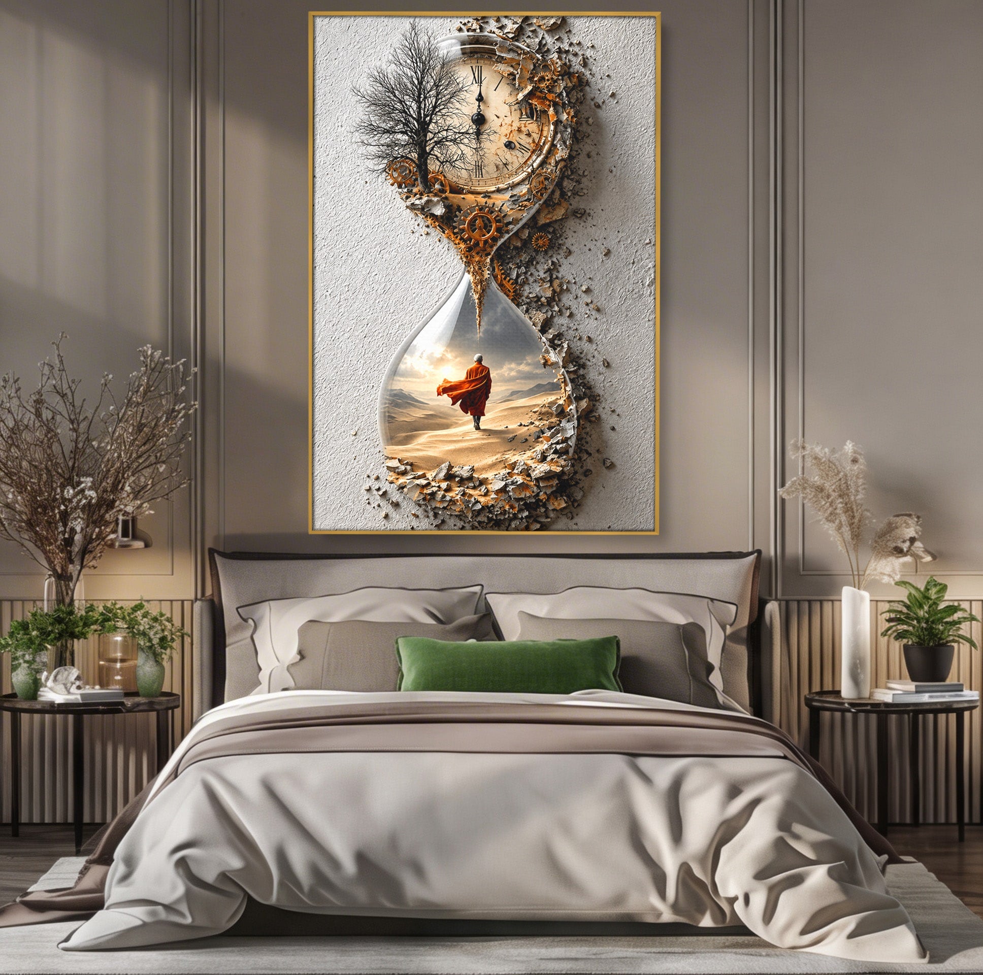Tablou Canvas Premium LuxCanva® U1024, Calatoria Timpului,  Desert, Clepsidra, Timp, Living, Reflexie, Culori Vibrante