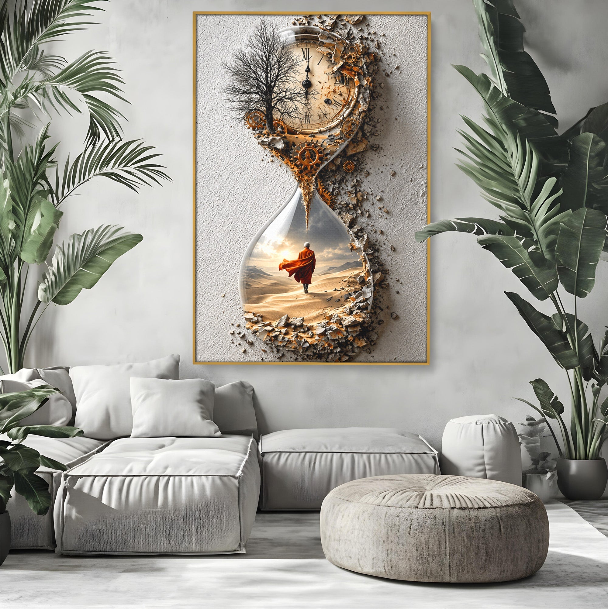 Tablou Canvas Premium LuxCanva® U1024, Calatoria Timpului,  Desert, Clepsidra, Timp, Living, Reflexie, Culori Vibrante