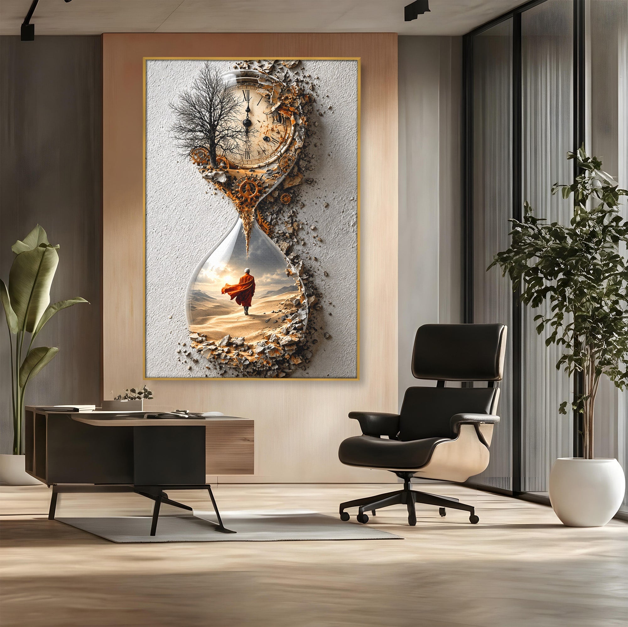 Tablou Canvas Premium LuxCanva® U1024, Calatoria Timpului,  Desert, Clepsidra, Timp, Living, Reflexie, Culori Vibrante