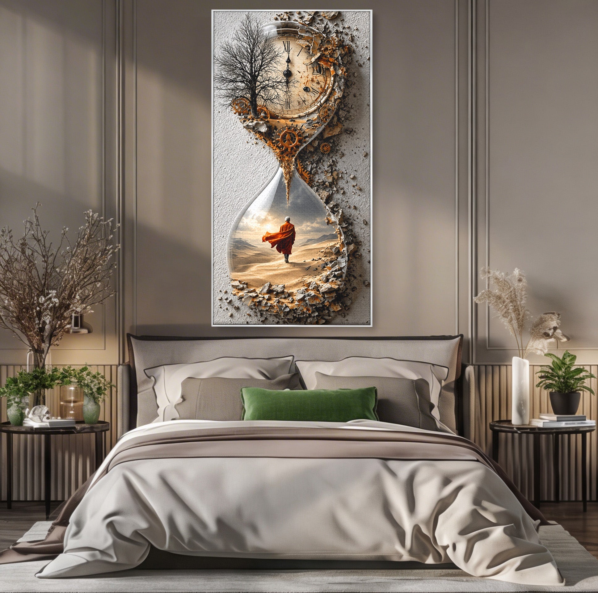 Tablou Canvas Premium LuxCanva® U1024, Calatoria Timpului,  Desert, Clepsidra, Timp, Living, Reflexie, Culori Vibrante