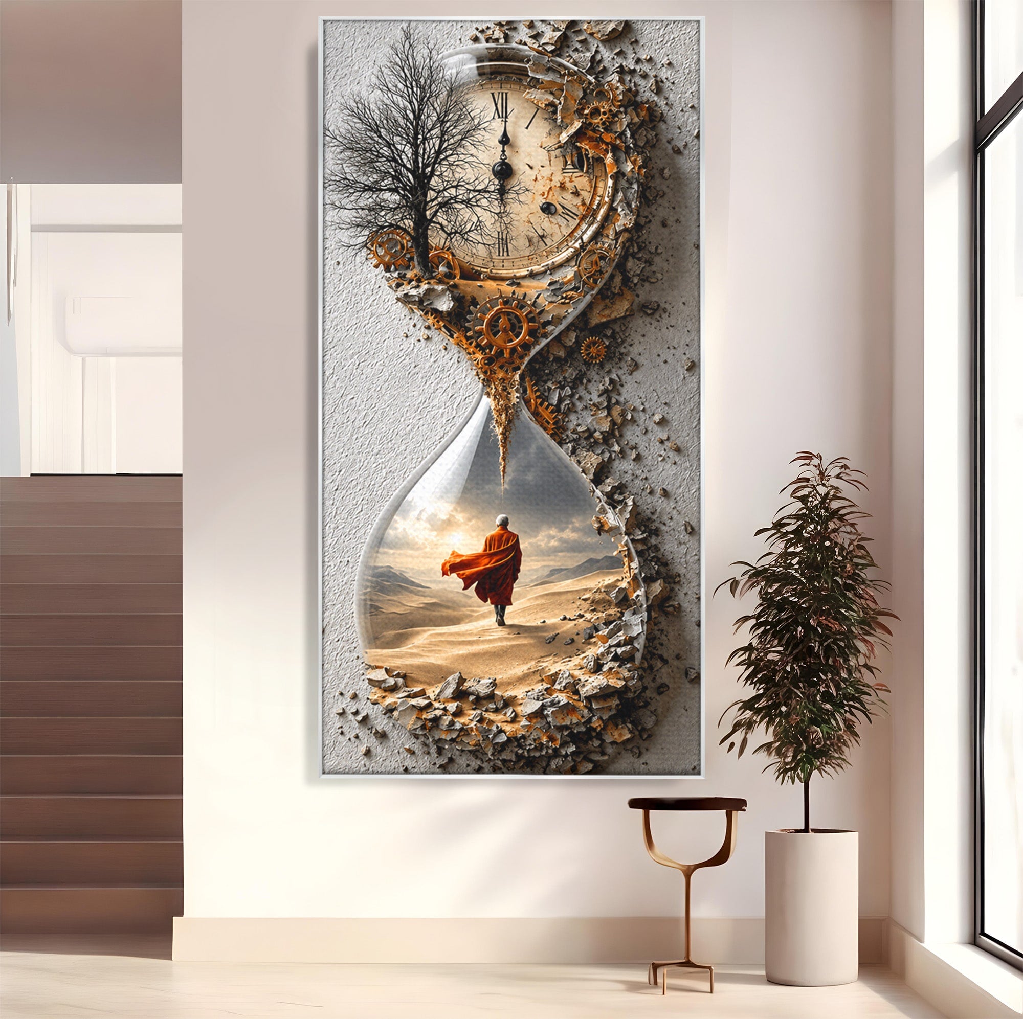 Tablou Canvas Premium LuxCanva® U1024, Calatoria Timpului,  Desert, Clepsidra, Timp, Living, Reflexie, Culori Vibrante